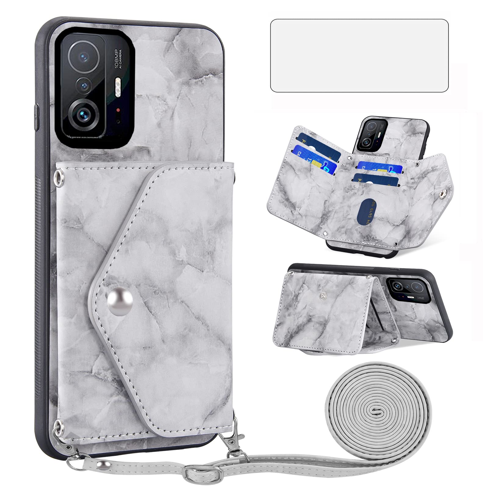 Asuwish Cover Portafoglio Con Vetro Temperato Per Xiaomi 13 Pro - Pelle, Supporto Carte E Cinturino - 3