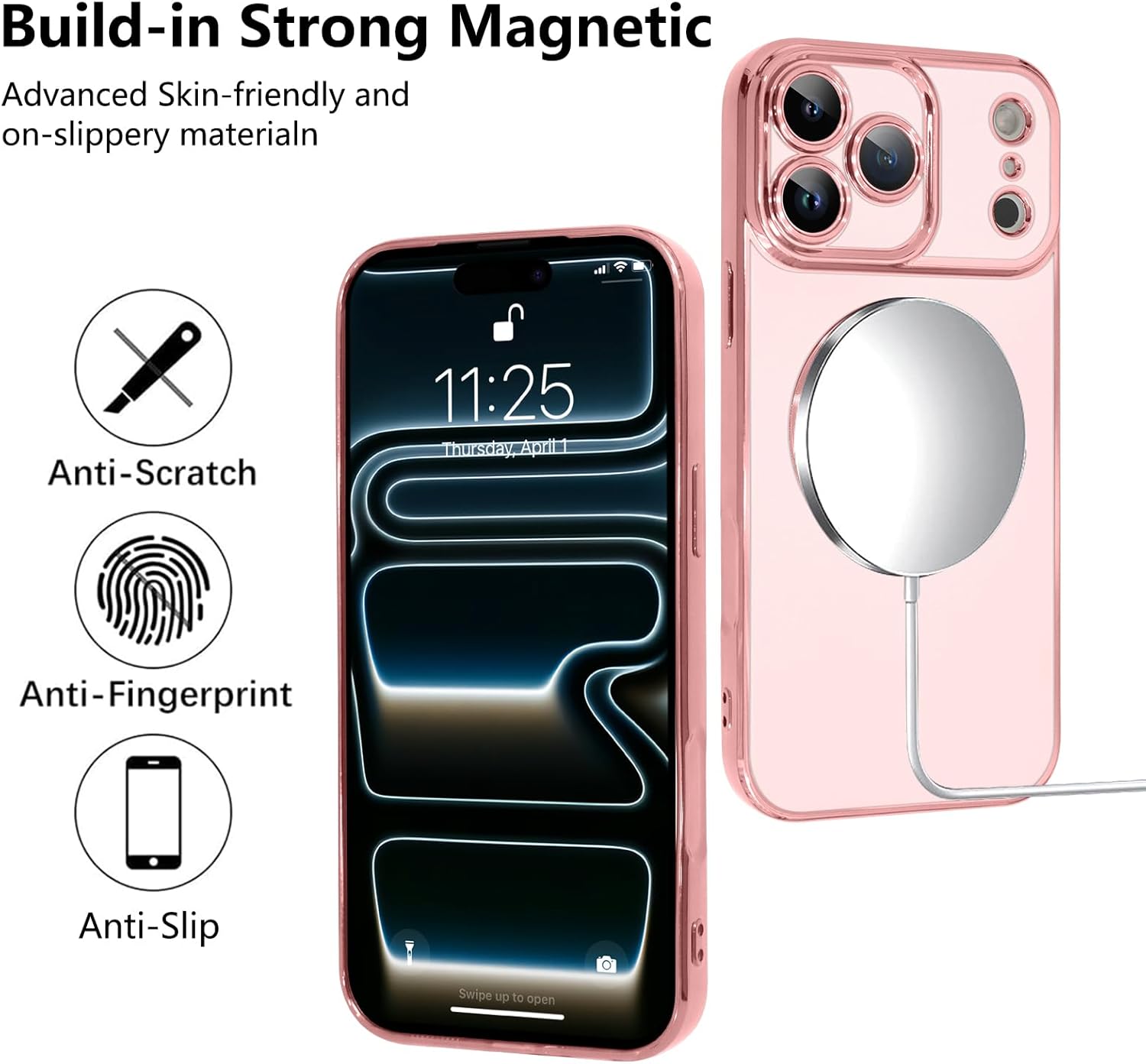 KANGHAR Case Compatible with iPhone 17 Pro Clear Magnetic Design,Compatible with MagSafe Full Camera Protector Anti-Yellowing Shockproof Cute Cover for Women Men 6.3 Inch Pink - Image 5