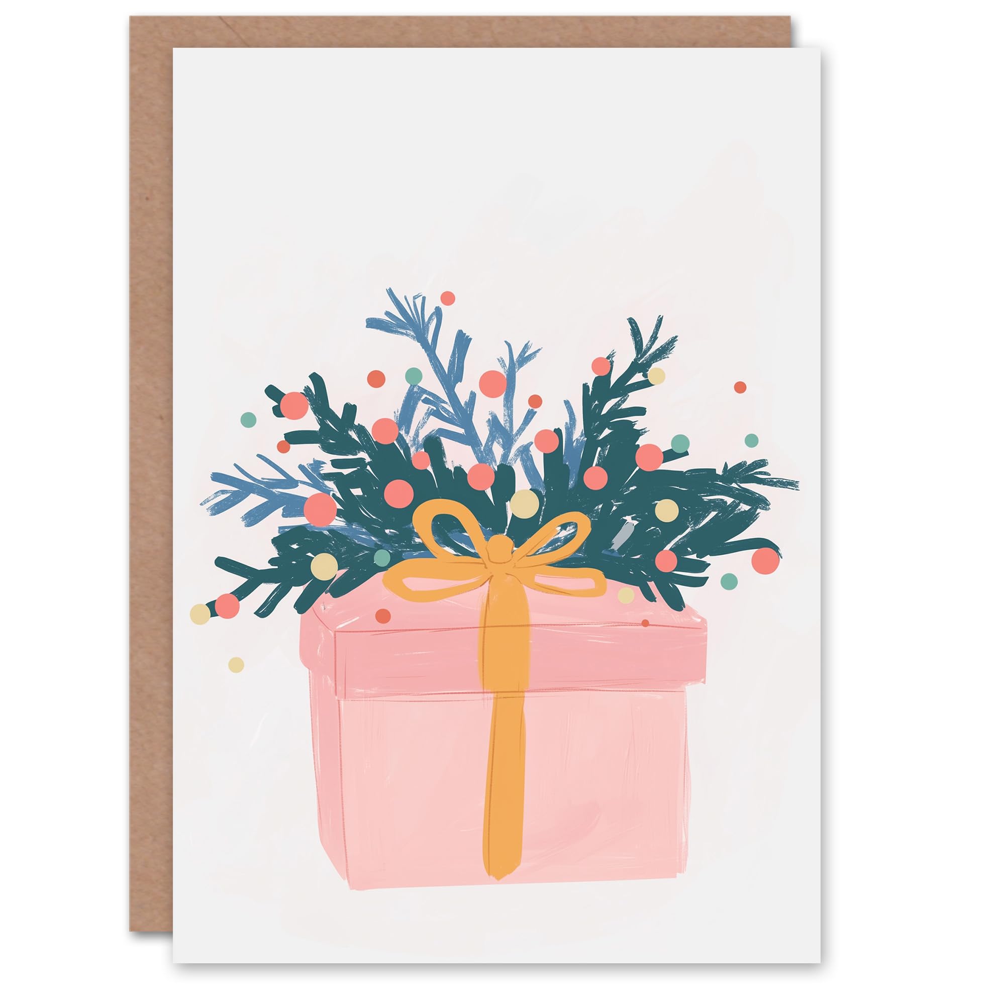 Wee Blue Coo Greeting Card Wrapped Present Pine Berry Sprig Pastel Colour Blank For Him Or Her Art Xmas Christmas Card