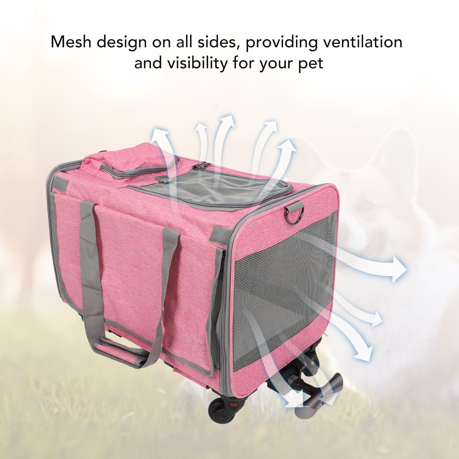 Yctze Transportín para Mascotas con Ruedas, Asa Telescópica y Correas para Gatos y Perros pequeños: Solución de Viaje Práctica (Pink)