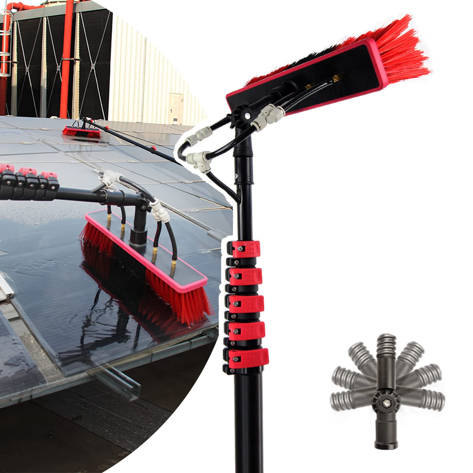Kit brosse de nettoyage de vitres télescopique avec jet d'eau pour murs extérieurs 10,8m
