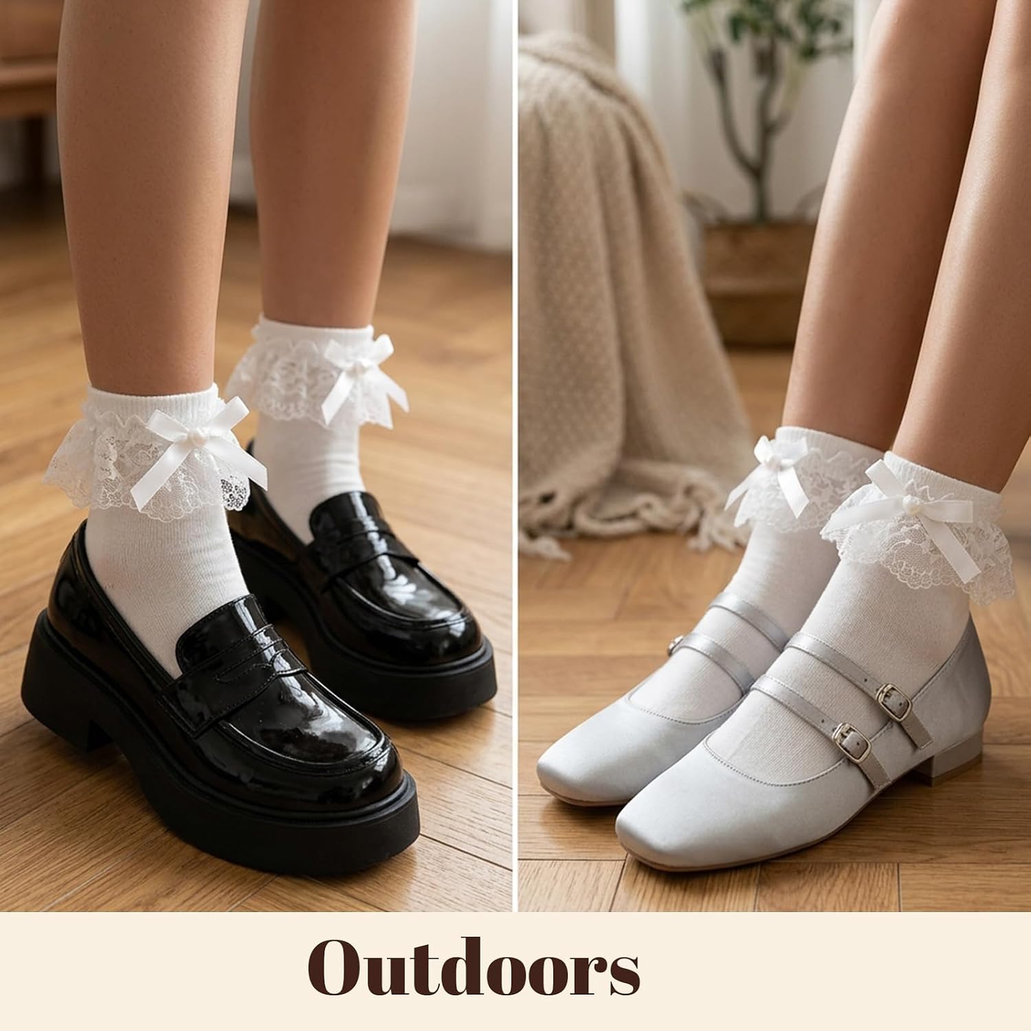 1 Pair White Ruffle Socks for Women Cute Lace Frilly Socks Soft Lolita Ankle Socks with Bow Breathable Thin Cool Women's Ruffled Socks for All Seasons