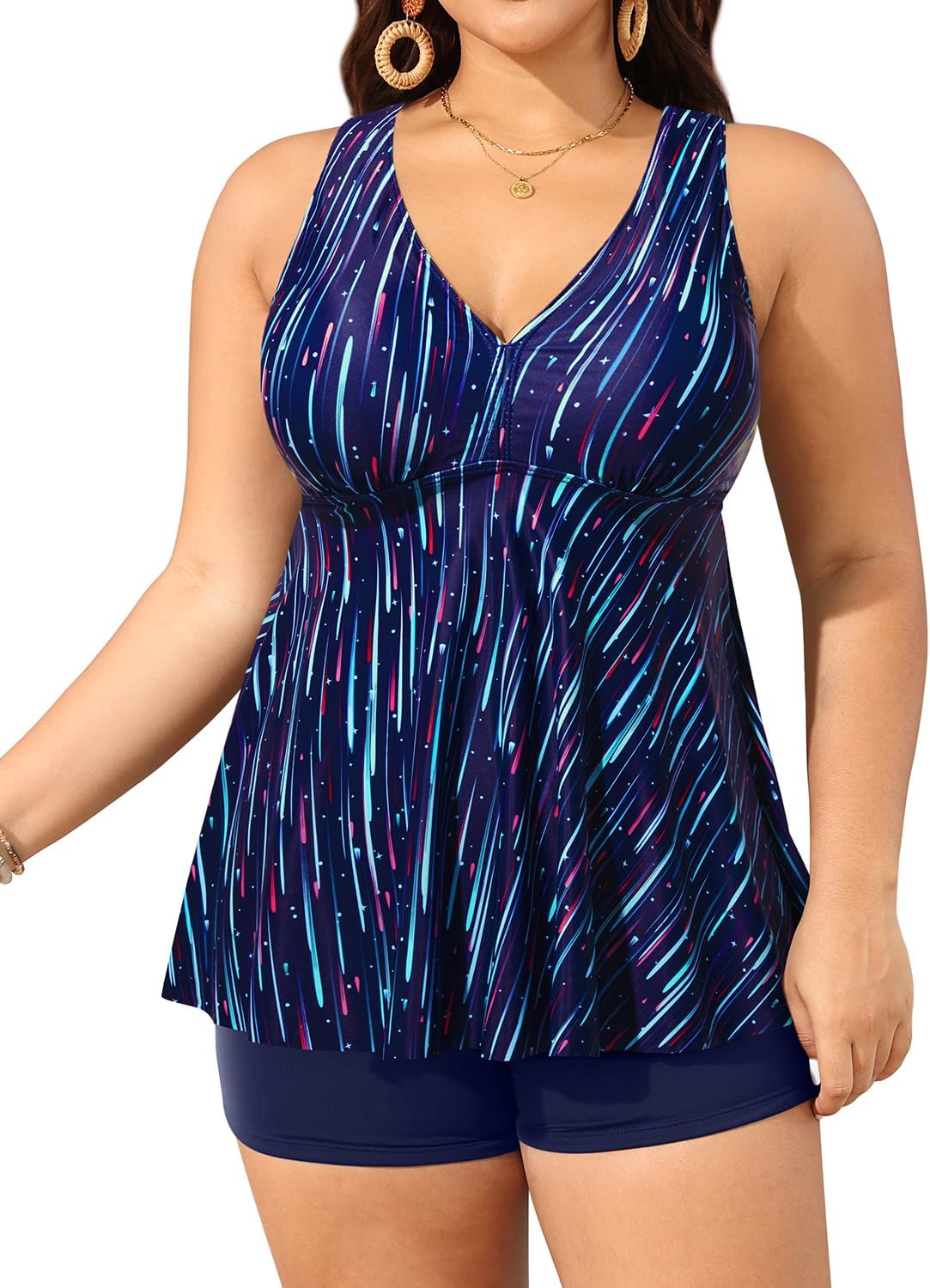 Aqua Eve Plus Size Swimsuits with Shorts Two Piece Tankini for Women Flowy Bathing Suits Athletic Swimwear