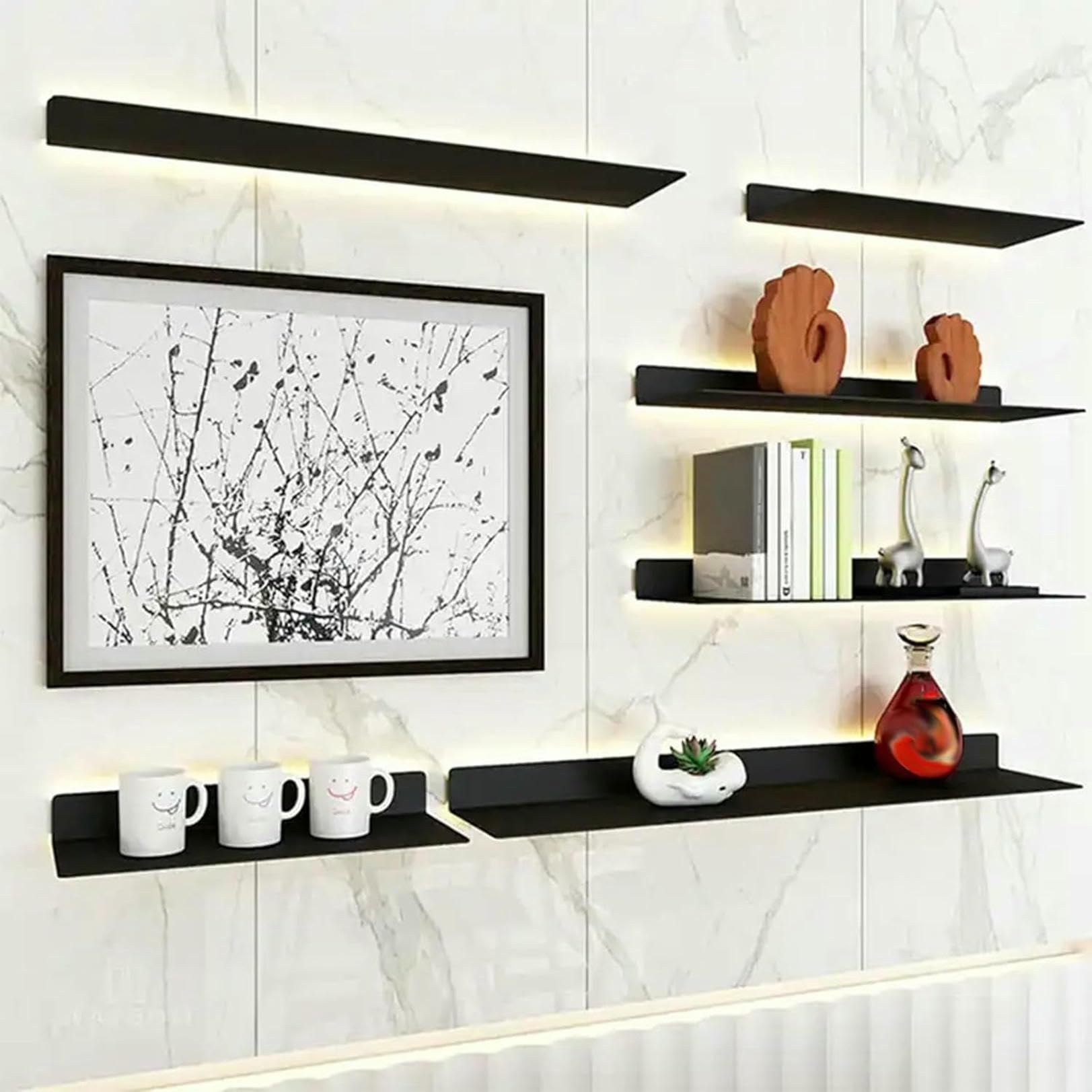 Mensole da Parete galleggianti con Luce a LED, in Lega di Alluminio, portabottiglie da Parete （Gold-90x15cm）