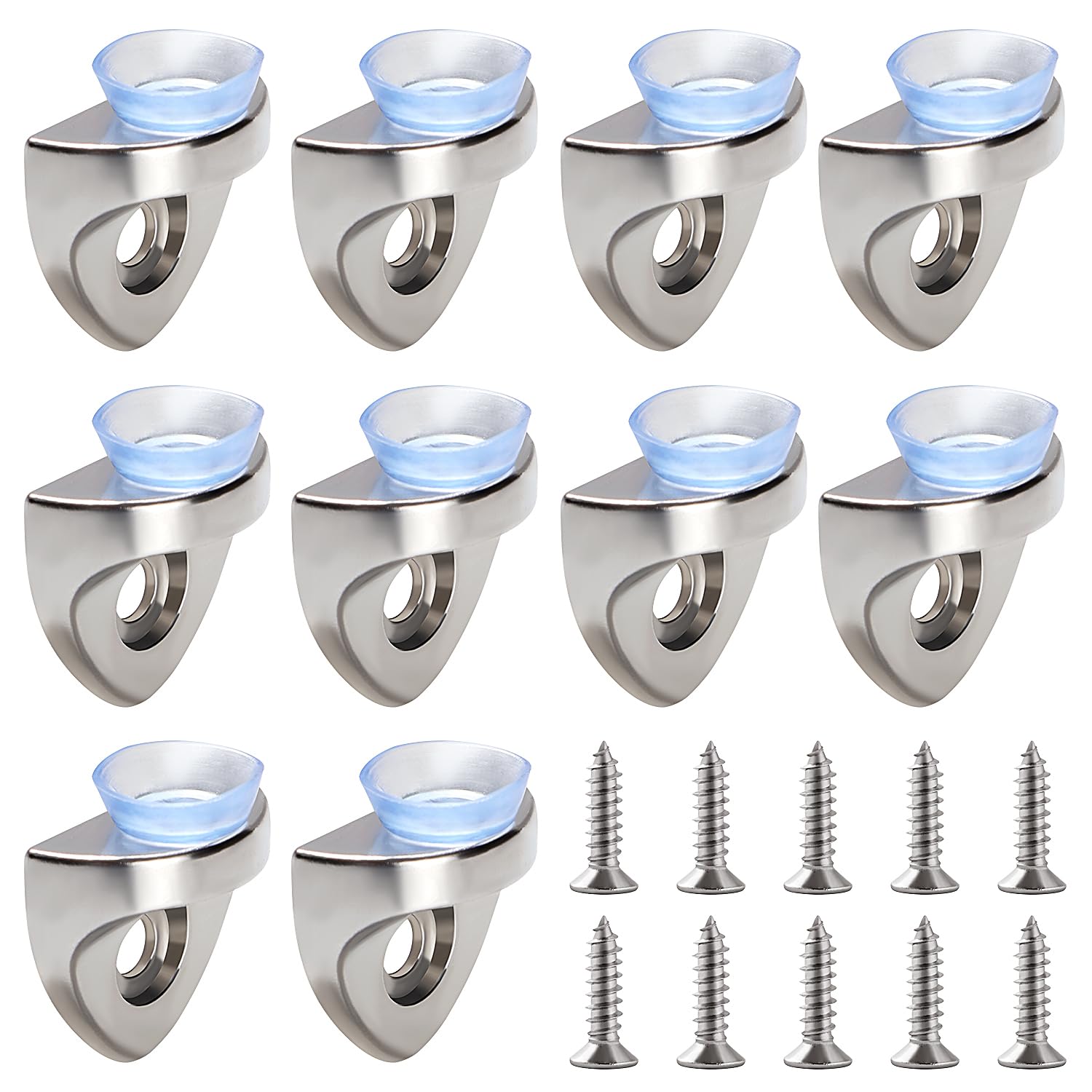 Lyeteung 10 PCS 20×22.5×10.5 mm Zinc Alloy Fixing Glass Shelf Bracket, Pegs Corner Brace Board Holder, Glass Bracket Fixing Brace, with Suction Cup Base and Screw, for Table Shelves Cabinet