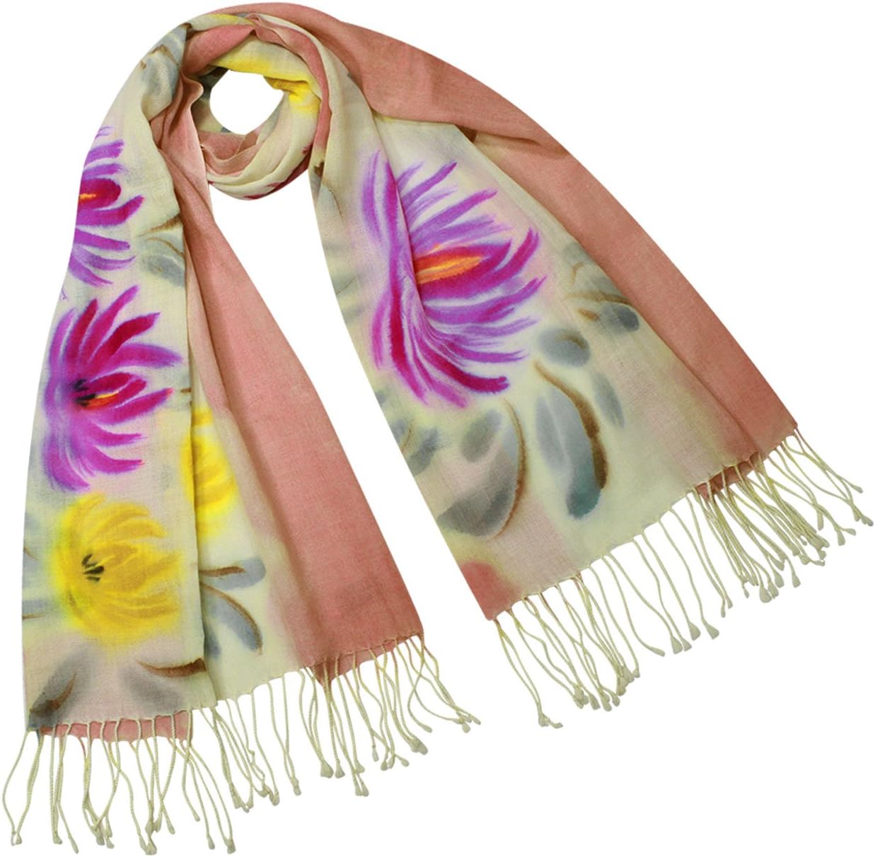 DahliaWomen's 100% wool Scarfs, Wraps, and Shawls, Ink Painting Flower Style