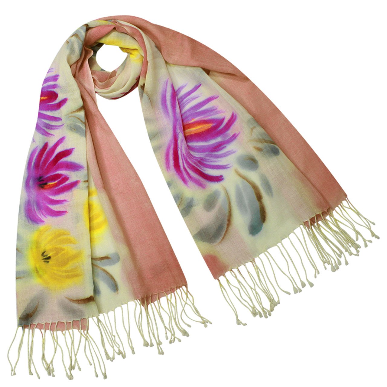 DahliaWomen's 100% wool Scarfs, Wraps, and Shawls, Ink Painting Flower Style