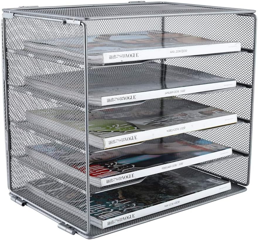 PAG 5-Tier Mesh Desktop File Organizer Mail Sorter Literature Magazine Holder, Silver : Office Products