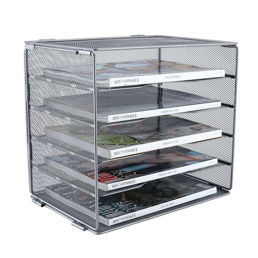 EasyPAG 5 Fächer A4 Metall Büro Schreibtisch Organizer Dokumentenhalter Aktenablage Zeitschriftenhalter Briefablage Papier Magazin Organisator,Silberfarben