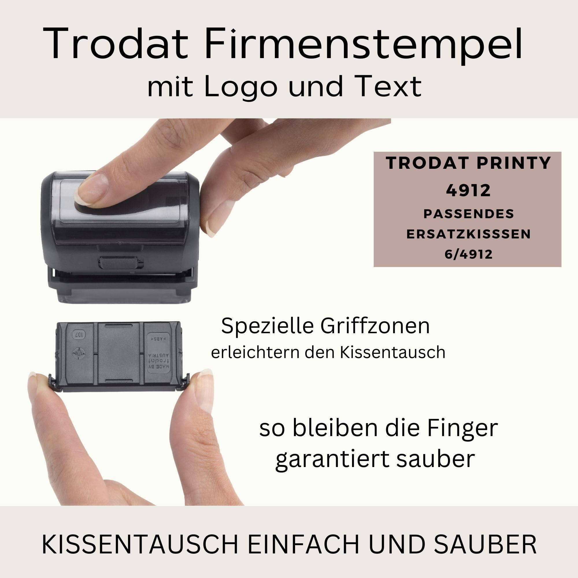 Trodat Firmenstempel mit Logo und Text – Printy 4912 Personalisierter Stempel inklusive Grafik und Wunschtext, Selbstfärbend, Abdruck 47 x 18 mm