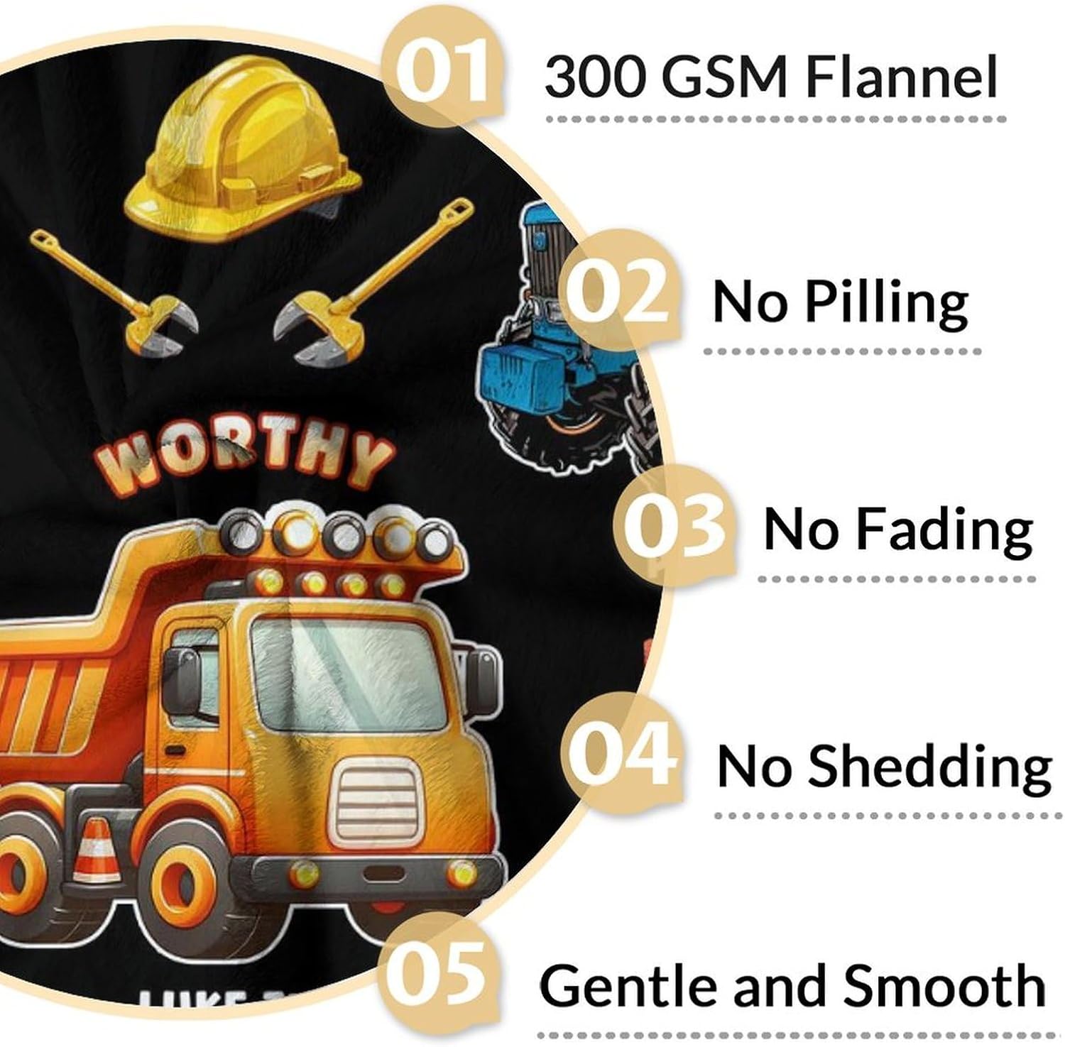 Kids Construction Blanket - Flurry Comfort Black Construction Throws - 50"x60" Inches Throw Size for Couch - God Says I Am Blankets