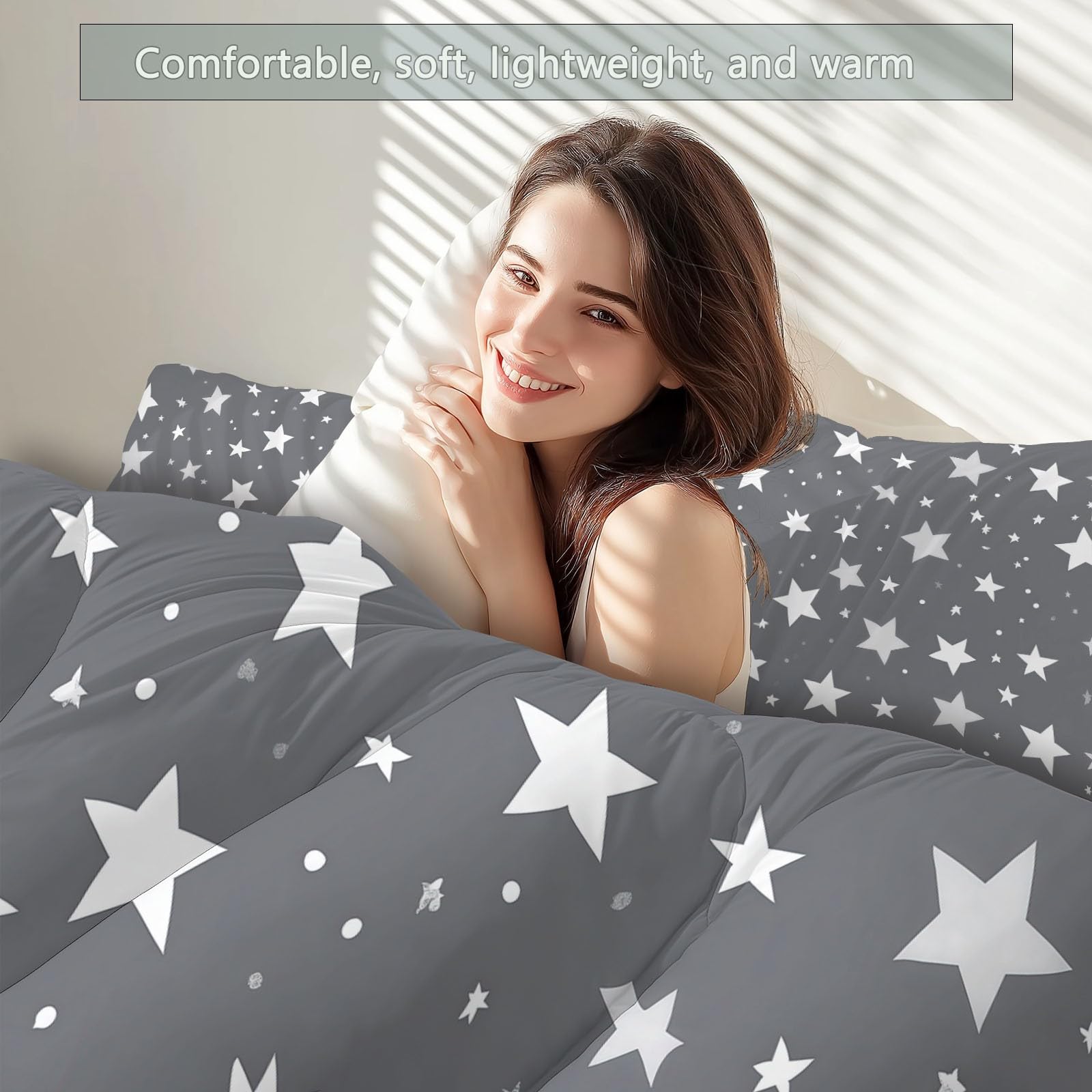 Dibujos Animados De Lindas Estrellitas Edredón nórdico de Microfibra 155x220 cm – Relleno nórdico 4 Estaciones – Ultra Suave Ligero, Reversible y Transpirable, Gris