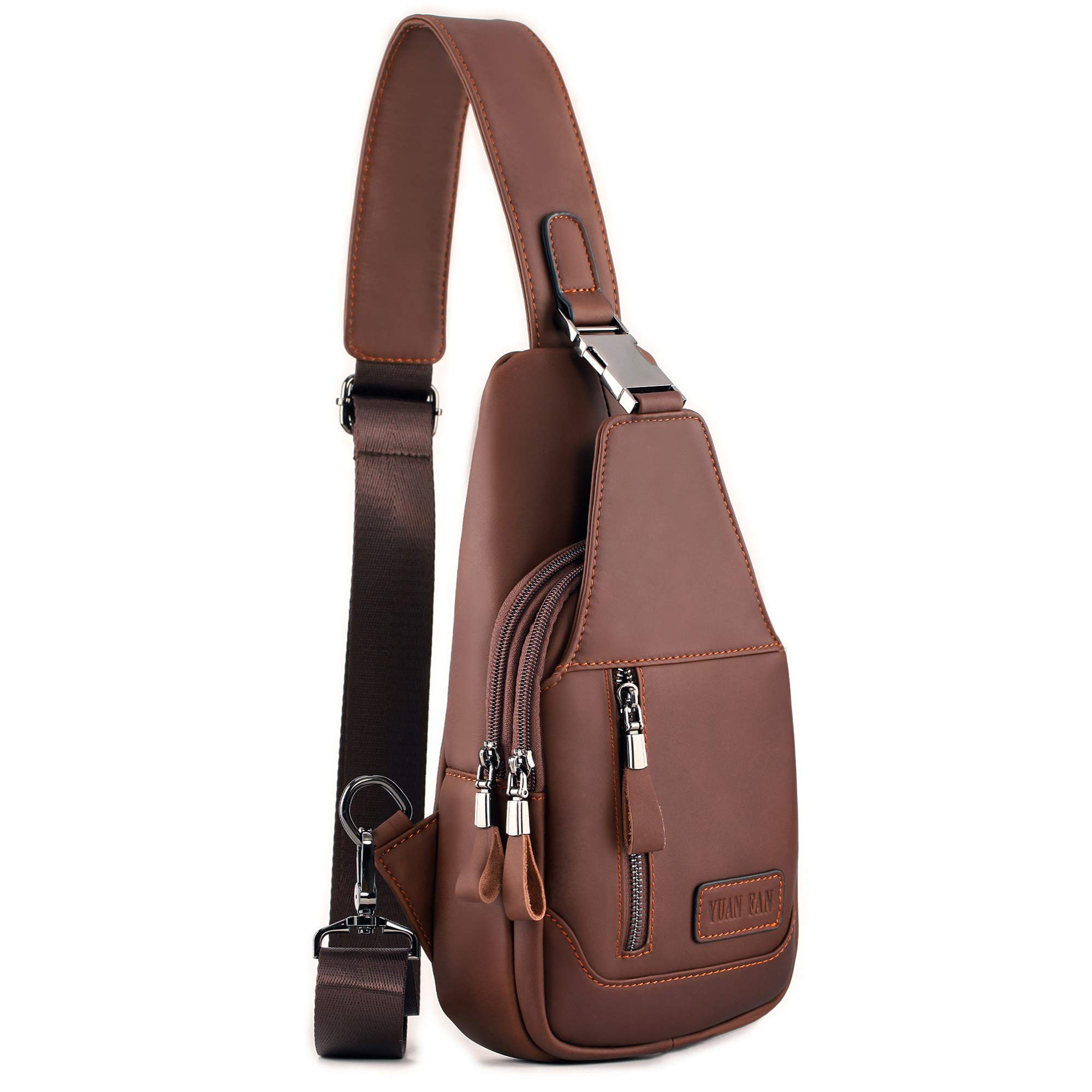Leather Sling Bag for Men - Purse Chest Bag Messenger Shoulder Bag Small