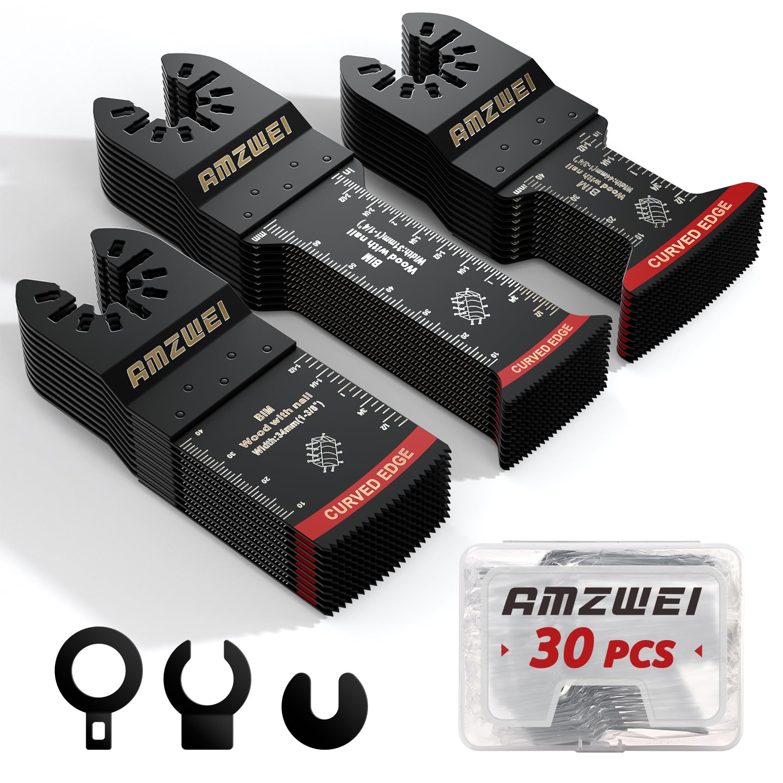 30 Pcs Bi-Metal Oscillating Saw Blades, Professional Curved Edge Multitool Blades for Wood with Nails, Metal, Wood, Oscillating Tool Blades Compatible with Dewalt Milwaukee Bosch Ryobi