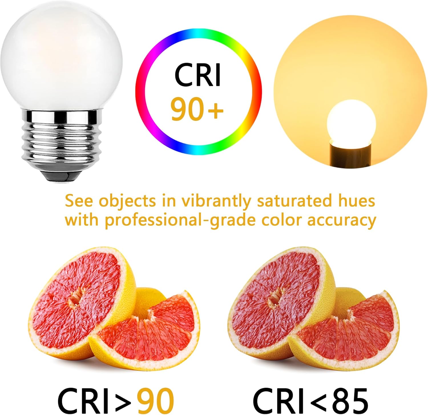 G40 1.5W LED Bulb 150Lumens - Equivalent to 15W, E26 Base, Warm White 2700K, Frosted, CRI 90+, Low Wattage Small Bulb, Pack of 4 (4)