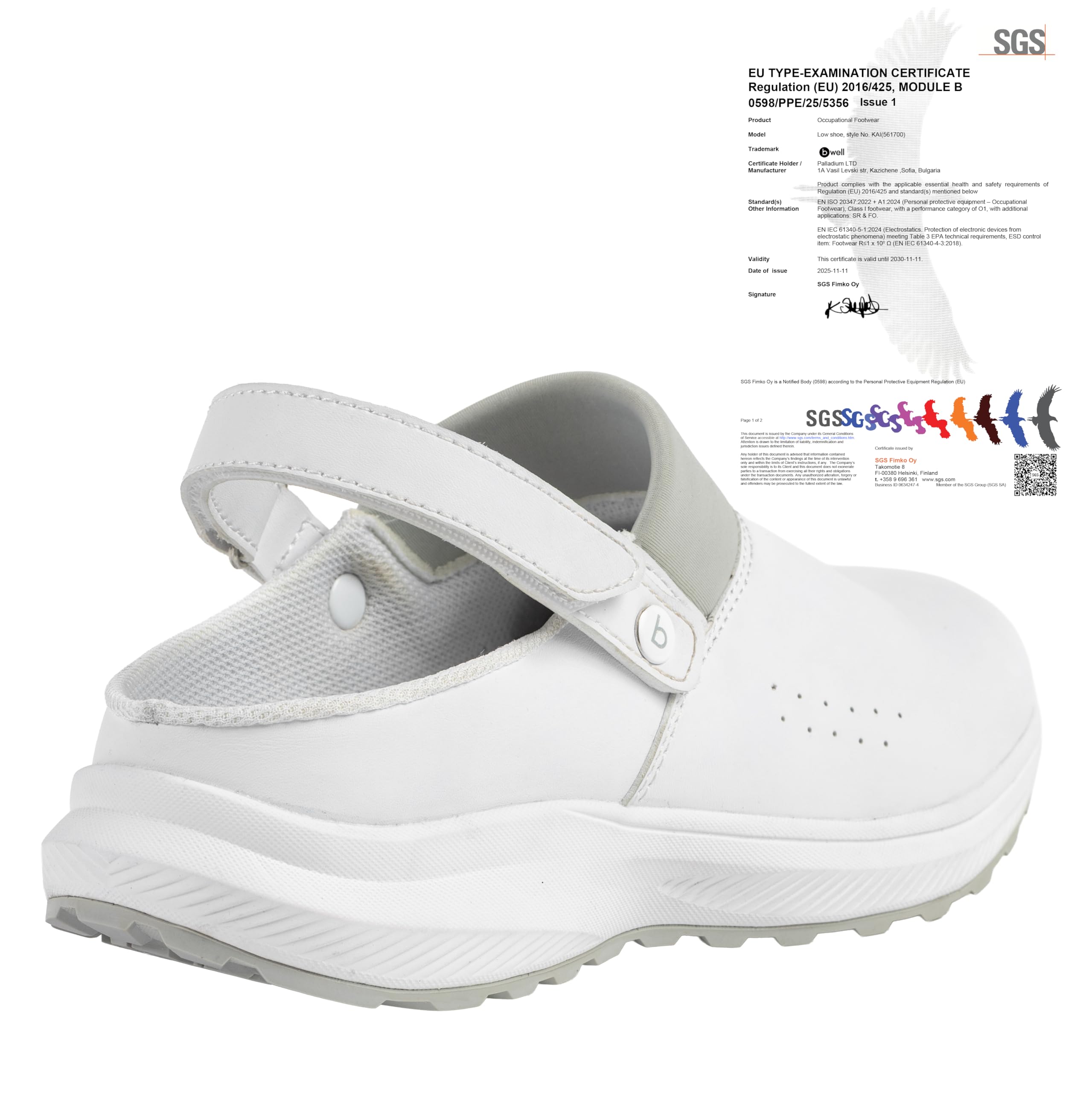 B-well Kai Medizinische Clogs Weiß – Arbeitsschuhe Pflege Damen & Herren, Krankenschwester Schuhe, rutschfest, Anatomische, Eva/Gummi Sohle (Weiss, EU Schuhgrößensystem, Erwachsene, Numerisch, M, 36)