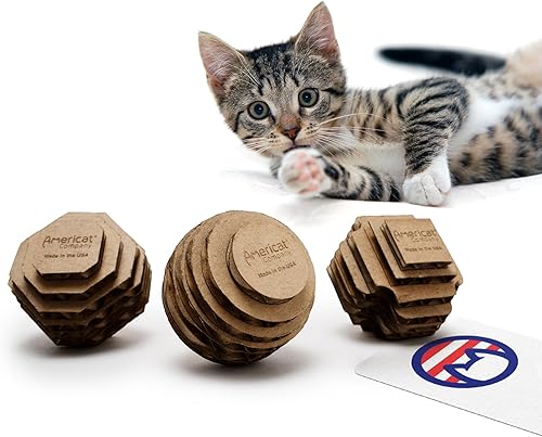 Americat - Juguetes de bolas para gatos  Fabricado en Estados Unidos  Juguetes seguros de cartón para gatos  para juego interactivo e independiente,