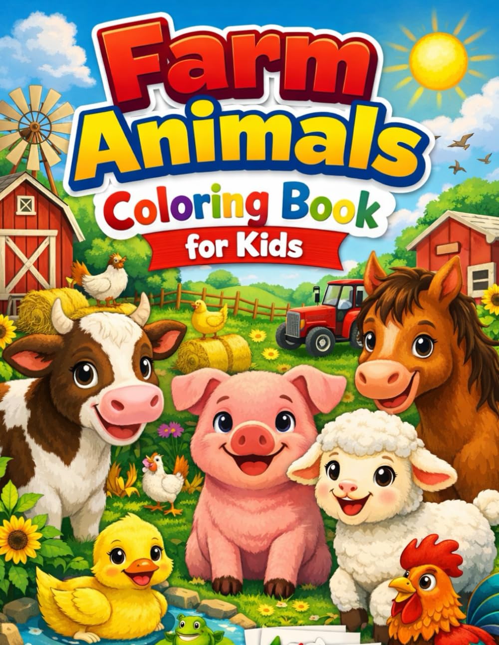 Farm Animals Coloring Book for Kids: 50 Cute and Easy Farm Animal Coloring Pages for Fun, Learning, and Creativity