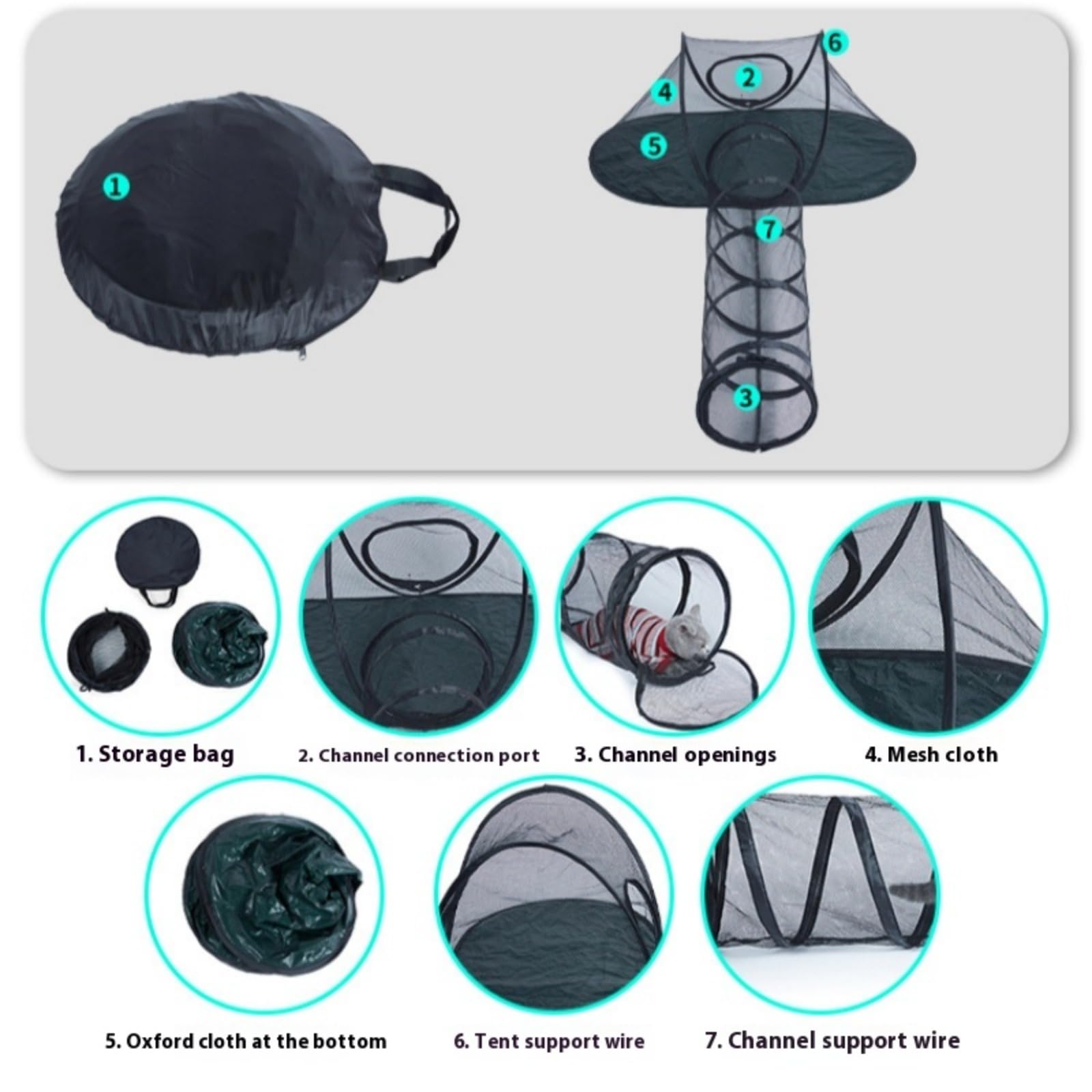 Tent de Chat,Pliable Chaton de Chat en Boîtier de Compagnie Tente de Chat Tunnel de Chat Extérieur Tente de Jeu d'intérieur Respirant Tente d'exercice Portable avec Sac de Transport