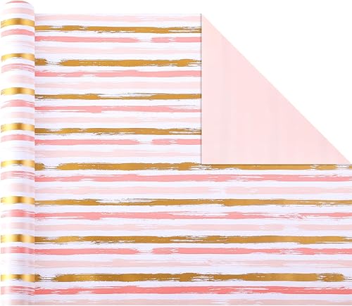 Miniatura 2 de Miss DuiDui Rollo de papel de regalo de cumpleaños, diseño rosa dorado y blanco, 17 pulgadas x 32.8 pies, papel de regalo para baby shower, boda,