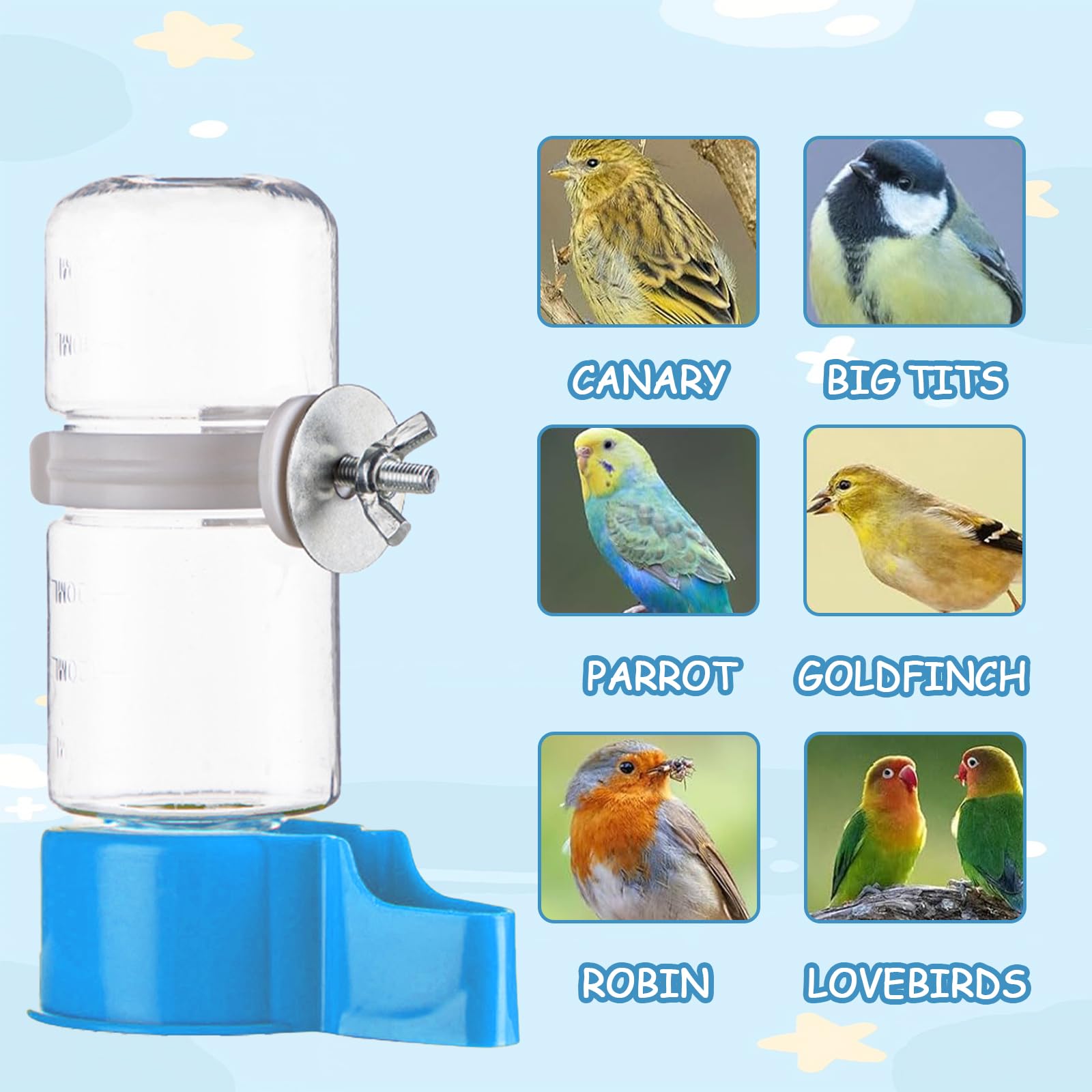 Lot de 3 abreuvoirs pour oiseaux - Distributeur d'eau automatique pour cage - Convient pour perruches, calopsittes inséparables (140 ml)