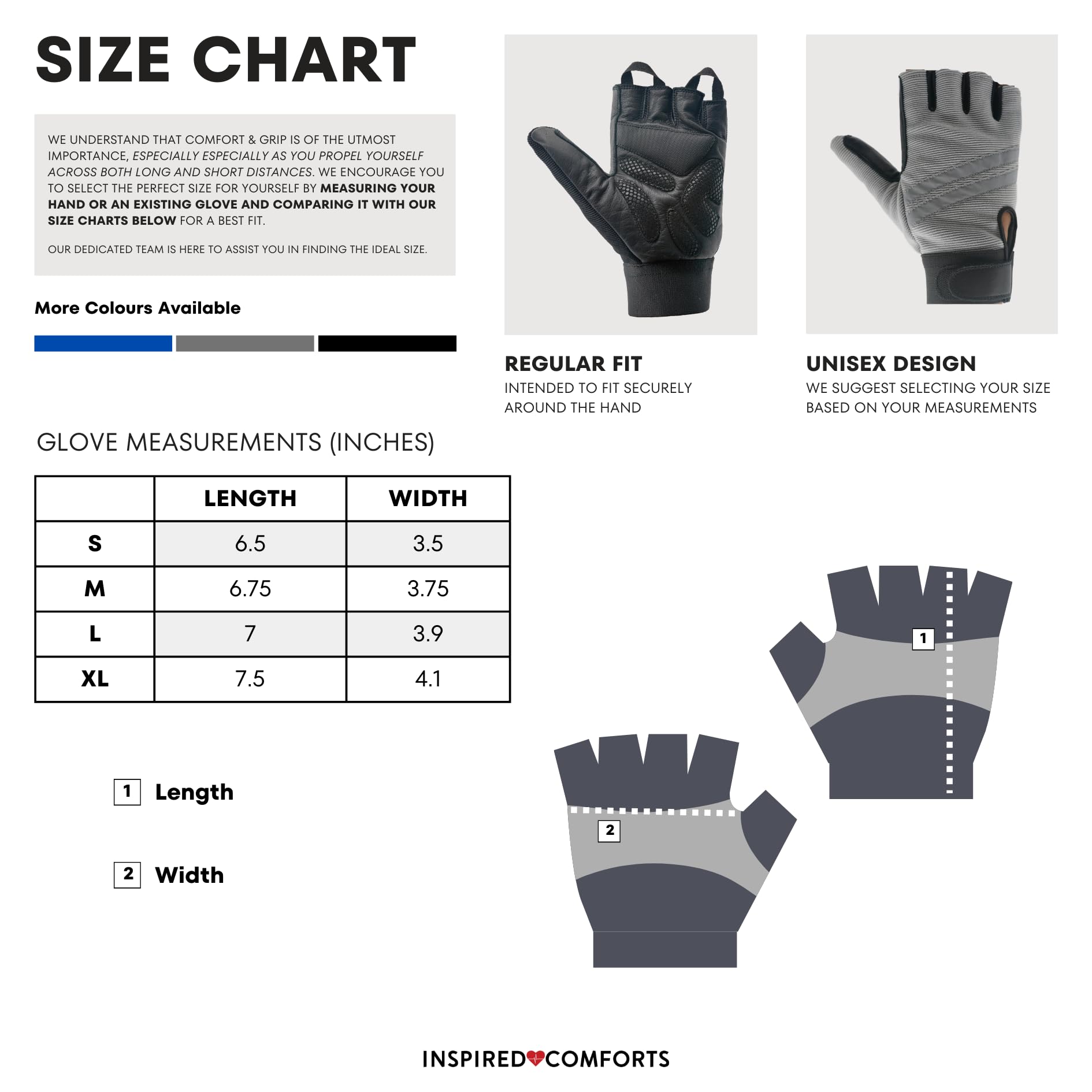Inspired Comforts Guantes para silla de ruedas sin dedos con agarre antideslizante, transpirables y reflectantes