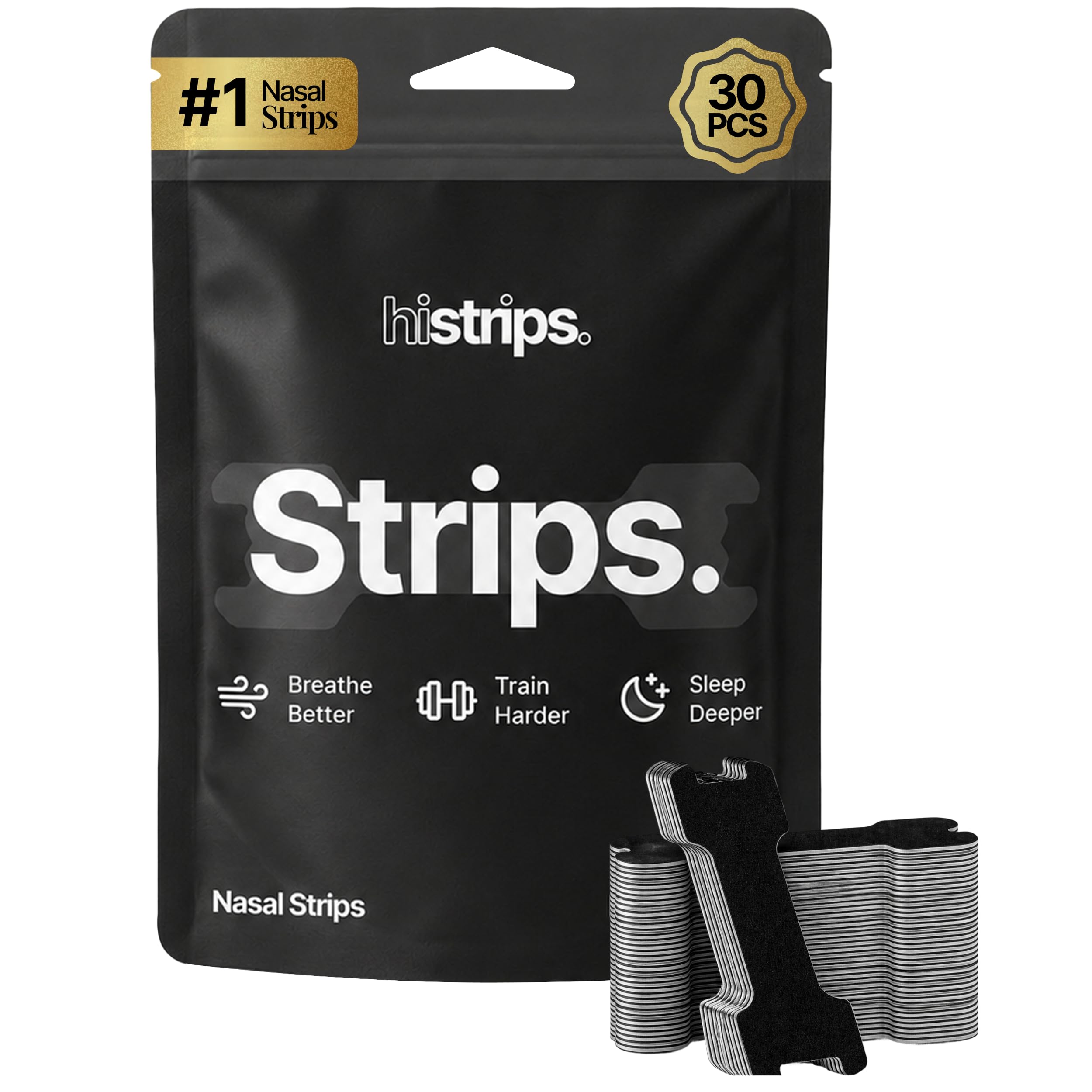 HiStrips High Performance Nasal Strips, Sweat-Proof, Black, 30 Count