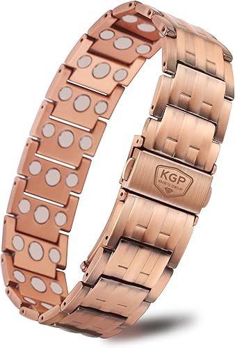 KGP 3 pulseras magnéticas de cobre con imanes de fuerza para hombres, 99.99% de cobre puro para artritis y articulaciones, pulsera de campo