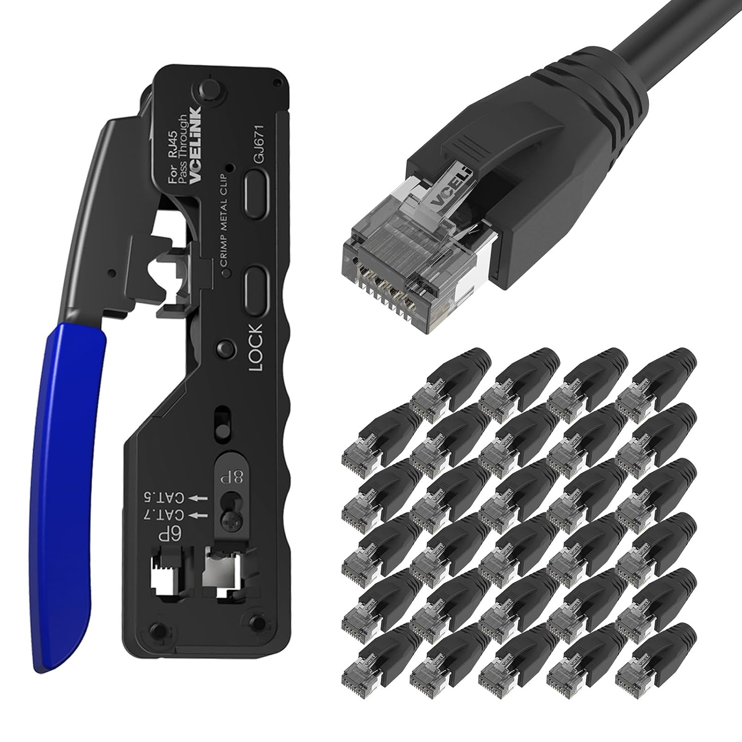 Amazon.com: VCELINK RJ45 Connectors Pass Through CAT6A CAT7 Shielded 30 ...