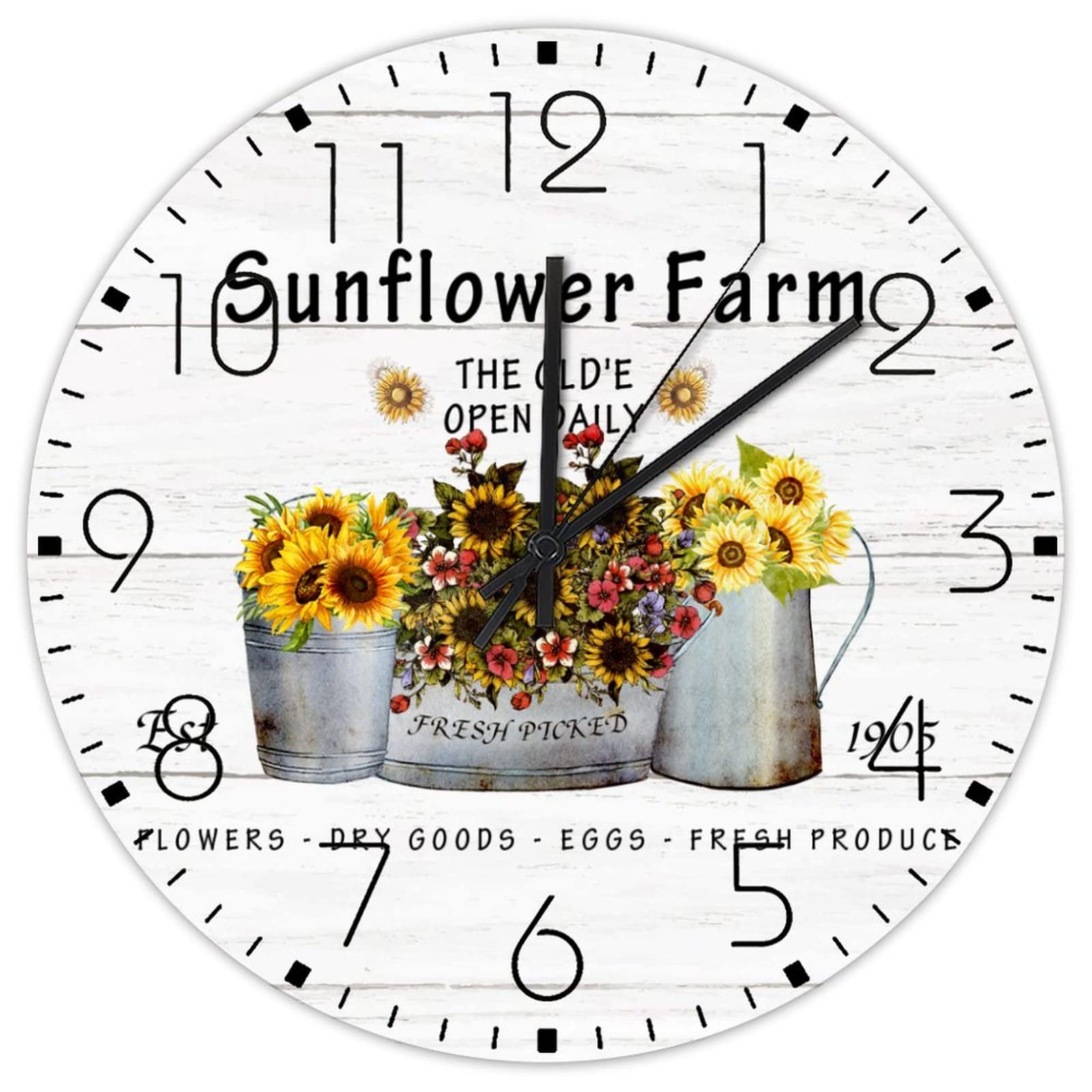 Horloge murale personnalisée bois fleur jaune ronde silencieuse