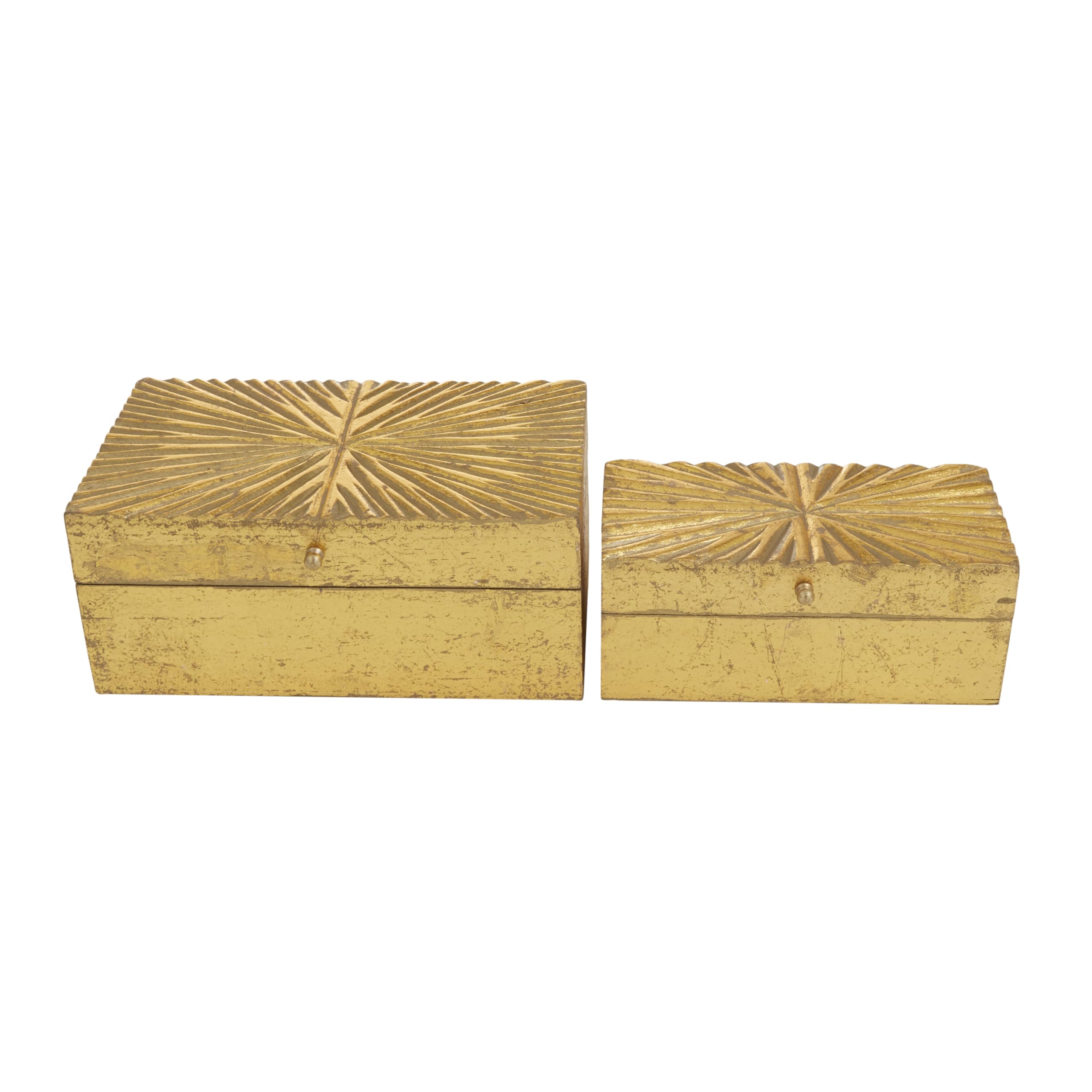 Wood Geometric Decorative Box Decorative Keepsake Boxes with Hinged Lid, Set of 2 Storage Boxes 10", 8"W, Gold