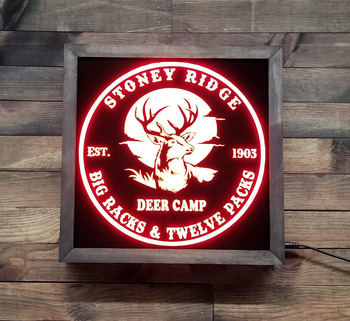 Bones & Smoke Co - Personalized Deer Camp Light – ‘Big Racks & Twelve Packs’ Buck Design – Custom Name and Year – 12x12 RGB Remote Sign – Lodge Man Cave Bar Decor Outdoor Enthusiasts
