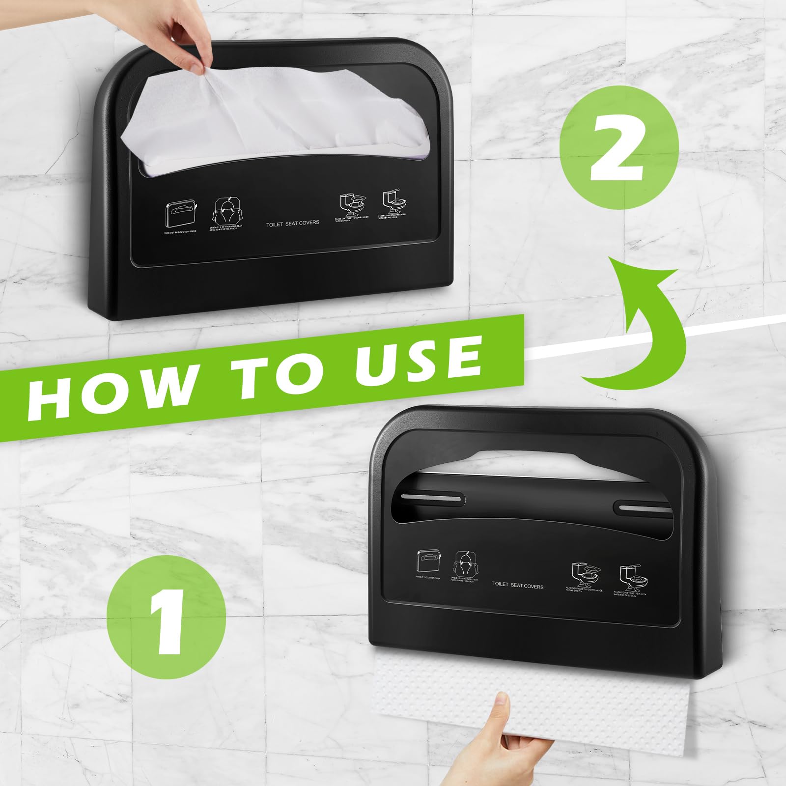 Hushee Lot de 2 distributeurs muraux pour abattant de toilette - En plastique noir - Pour utilisation commerciale et salle de bain
