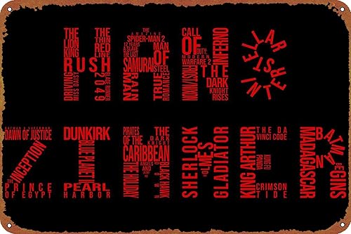 Cartel de metal con letras de Hans Zimmer discografía b Cartel de lata de metal, decoración de pared de arte vintage, 12 x 8 pulgadas