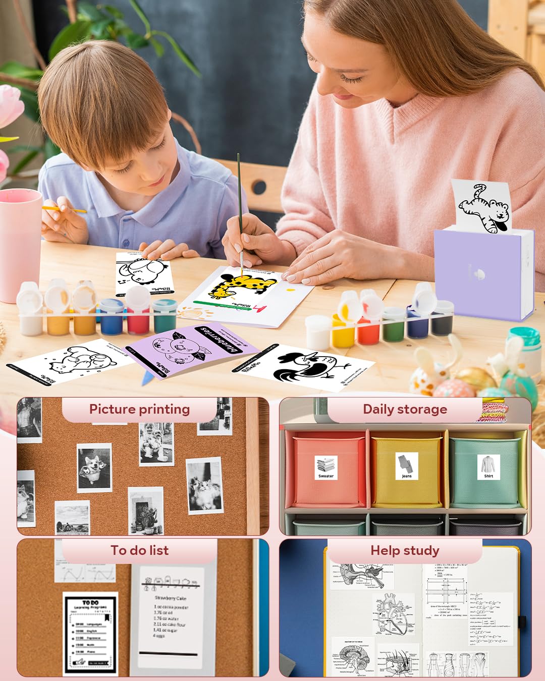 Phomemo M02 Mini Impresora fotográfica portátil, Impresora inalámbrica Bluetooth para Smartphone, pequeña Impresora térmica para teléfonos & tabletas, cumpleaños de Navidad para niños,Morado