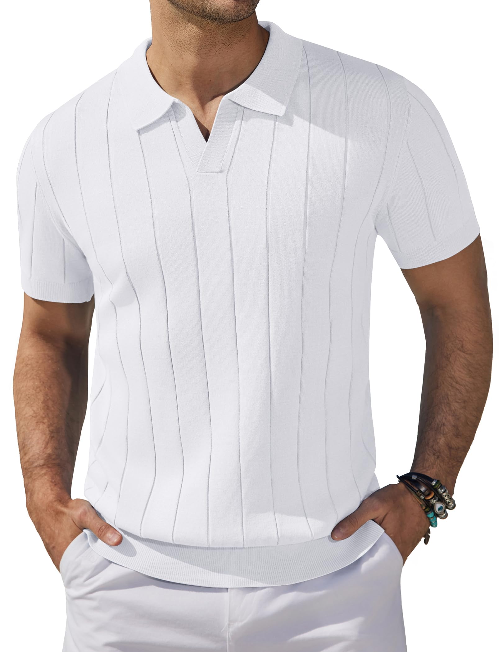 COOFANDY Polo Uomo a Maniche Corte, Polo Maglia d'Estate a Collo a V per Golf, Poloshirt per Uomini