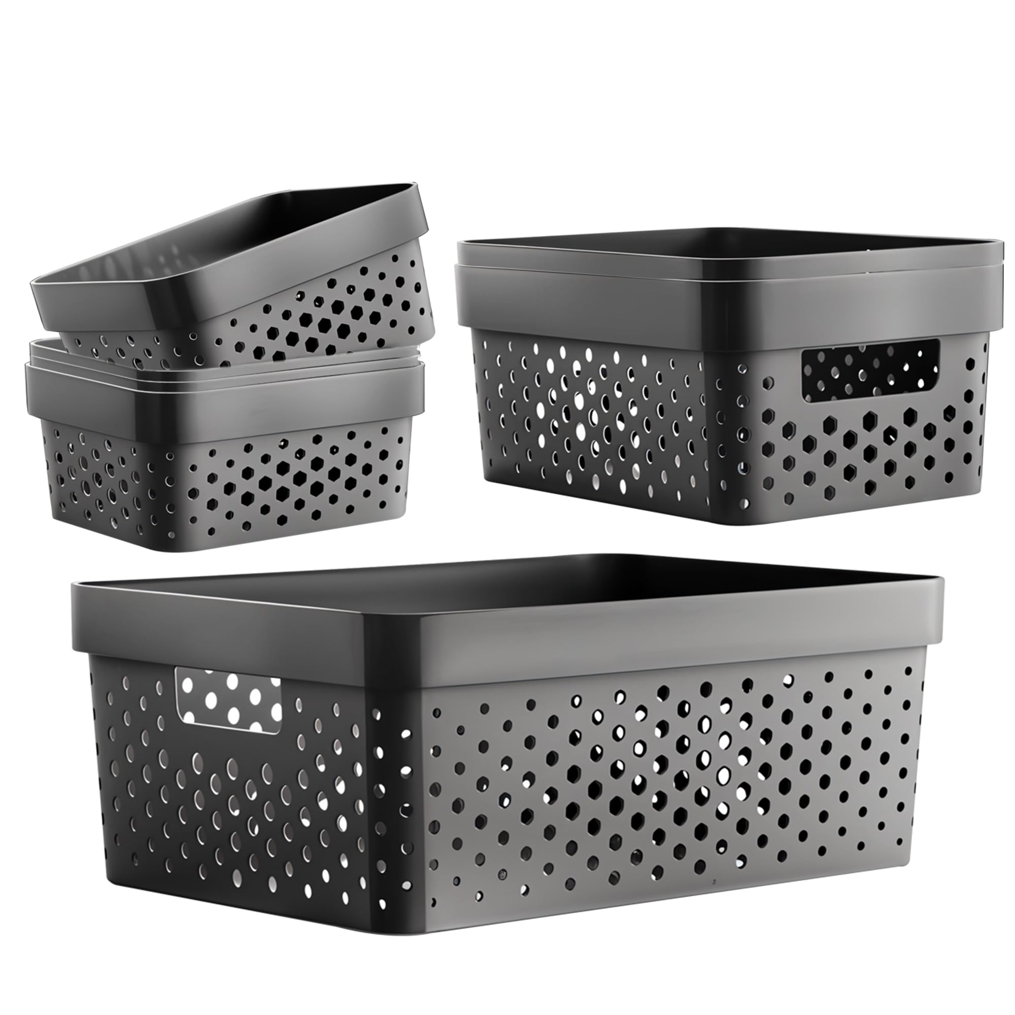 Versatile Stackable Plastic Storage Bins Multipurpose Organizer Basket 7 Pcs