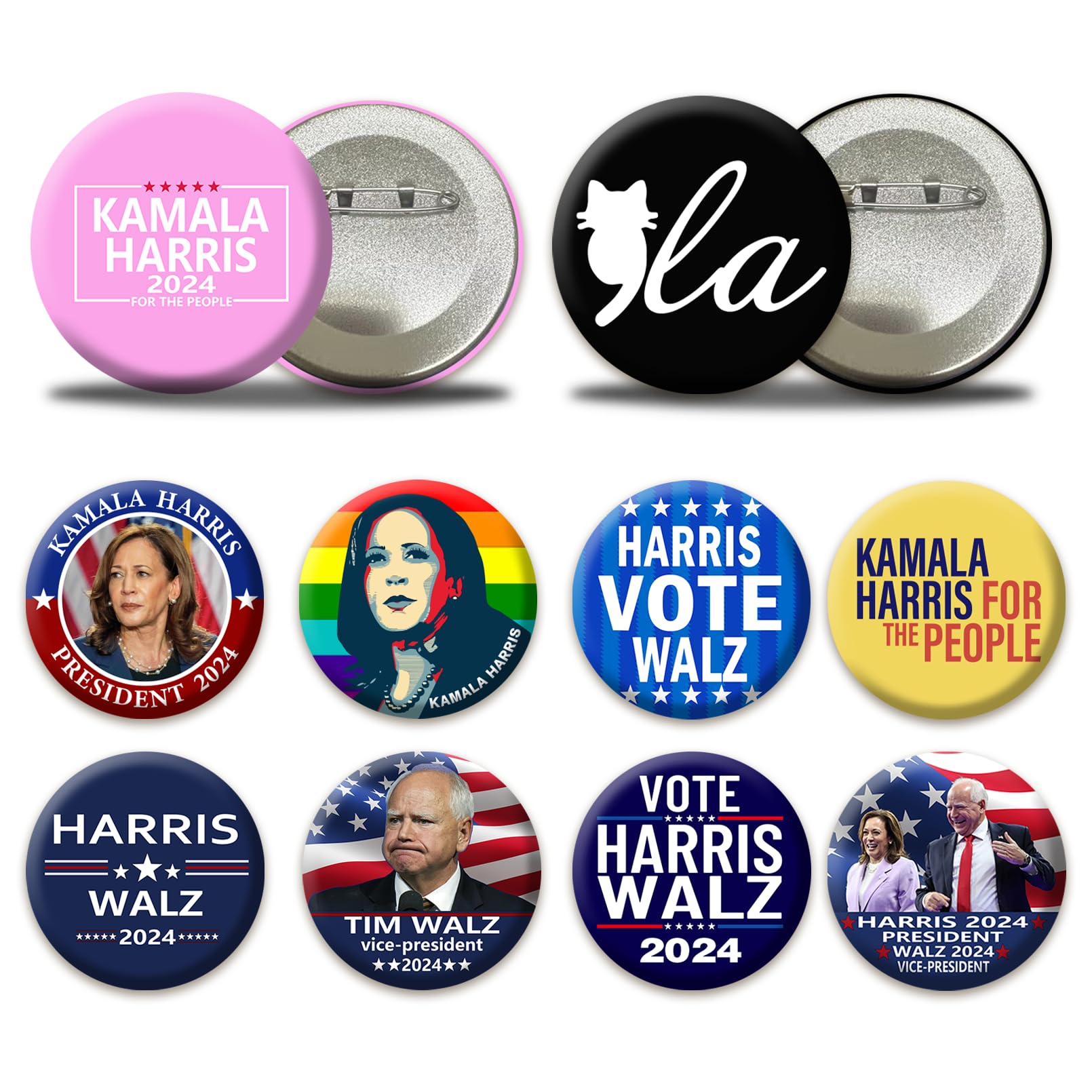 10 Pack Kamala Harris for President Pins Button Harris Waltz 2024 Buttons Pin Harris Presidential Campaign Vote Pins Men Women 2.3 Inches Comma La Merch