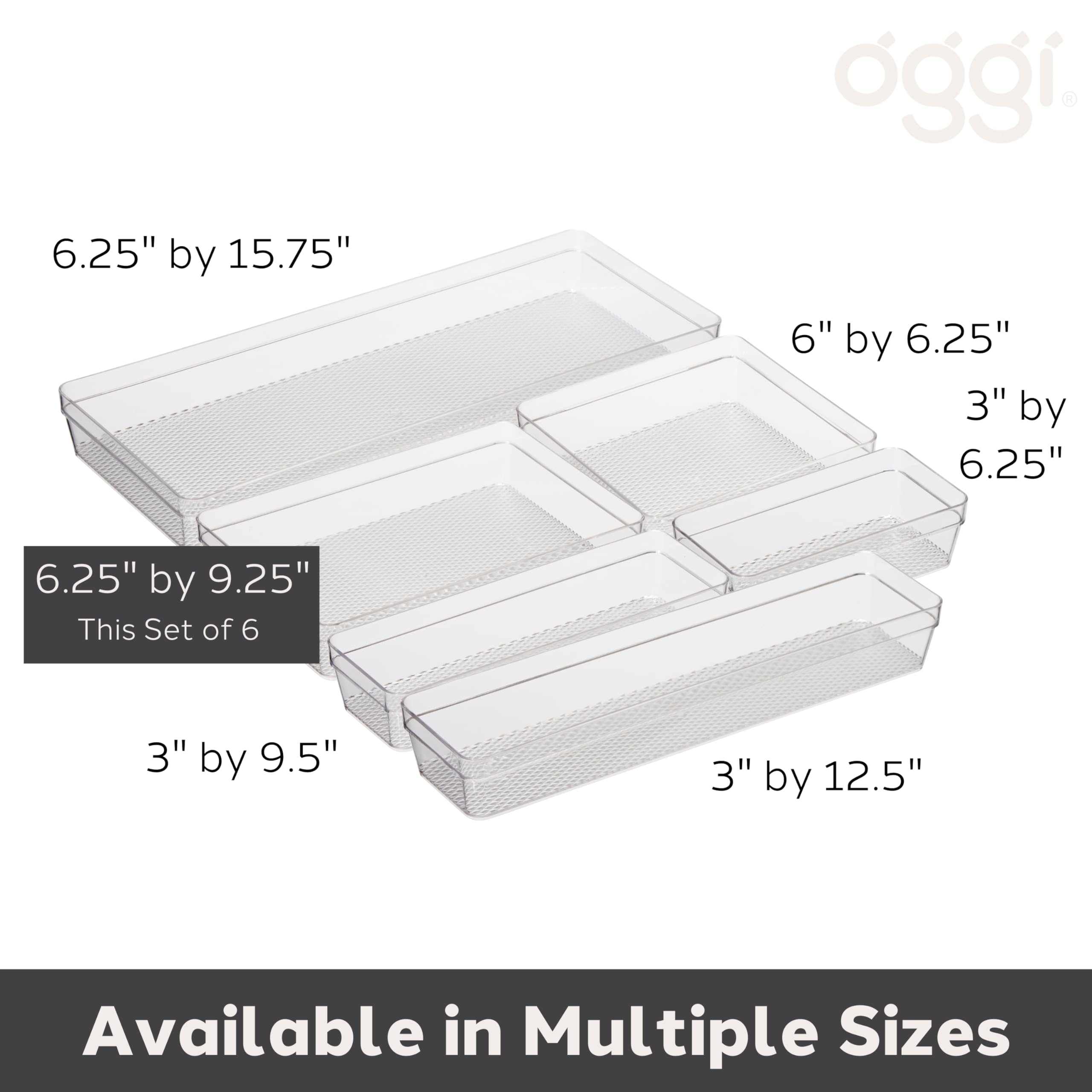 Oggi Organizer trasparente per cassetti, 15,9 x 23,5 cm, set da 6, ideale per organizzare cassetti da cucina, ufficio, scrivania, posate, utensili da cucina, cosmetici e bagni