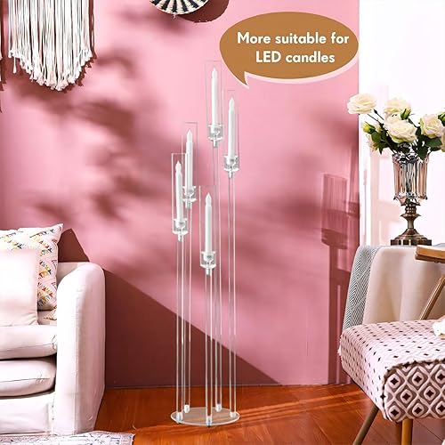 Miniatura 6 de Centros de mesa acrílicos de 5 brazos para bodas, candelabros de piso con pantalla extraíble para fiesta de Navidad, chimenea, día de San Valentín