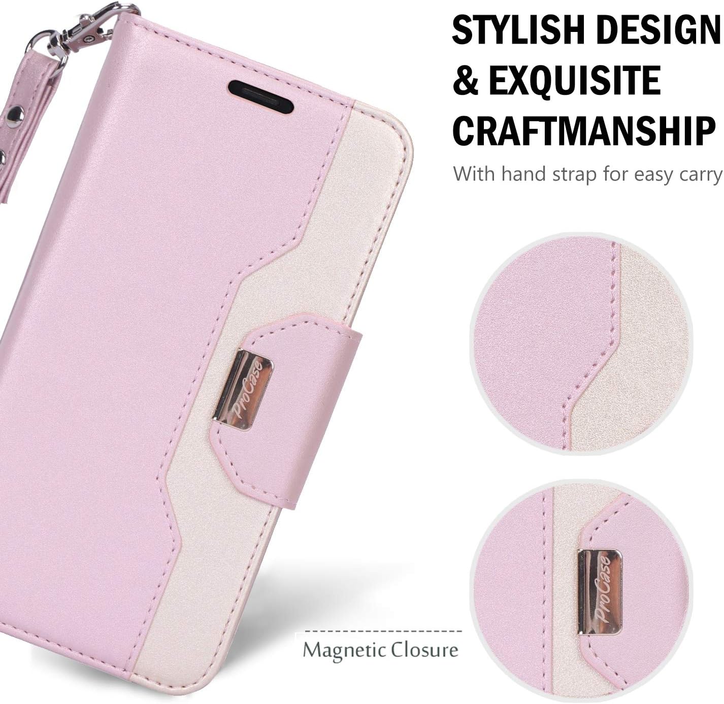 ProCase iPhone 11 Pro 5.8" Wallet Case for Women, Flip Folio PU Leather Case with Card Holder Hand Strap, Protective Wallet Case for iPhone 11 Pro 5.8" 2019 -Pink