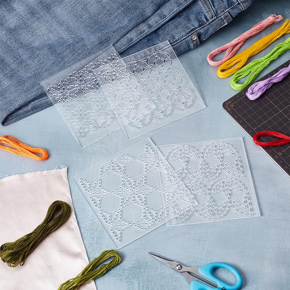 Plantillas Acrílicas Para Bordado Sashiko - 4 Piezas Con Diseño Hexagonal De Copo De Nieve