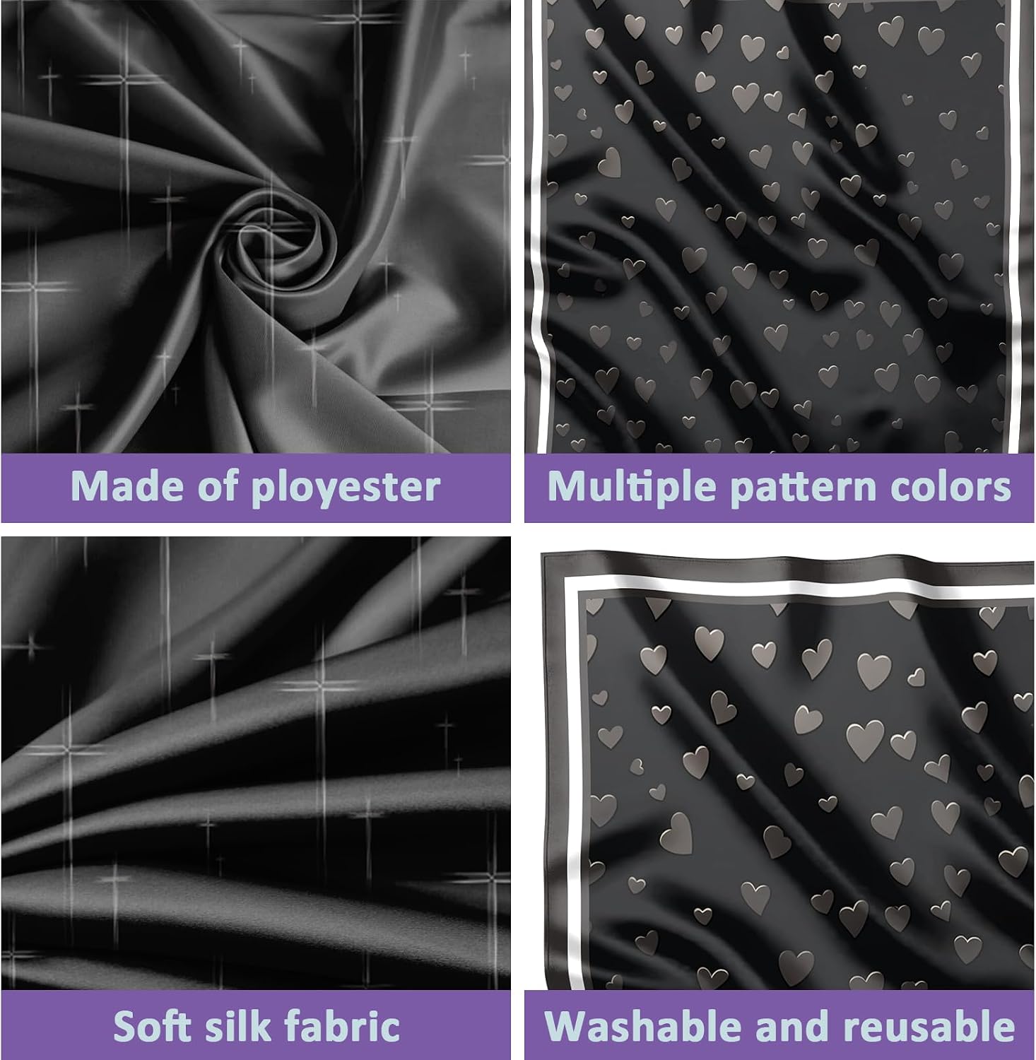 2PCS Scarf Silk Feeling Satin Head Hair Wrap Lightweight Large Square Fashion Cute Aesthetic 27.5 Inches for Women