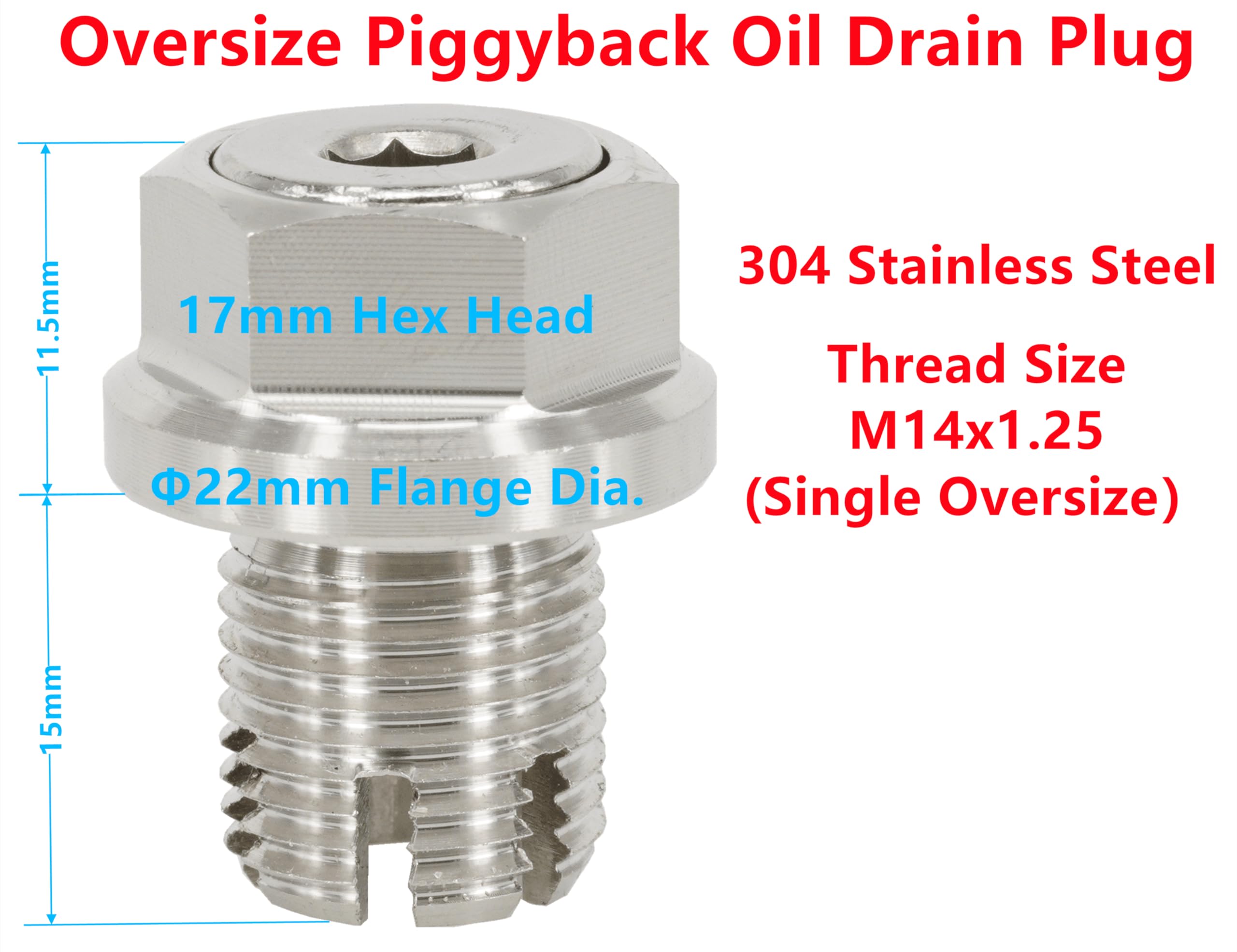 M14.1-1.25 x 15mm Oversize Piggyback korek spustowy oleju, stal nierdzewna samogwintujący zestaw naprawczy miski olejowej