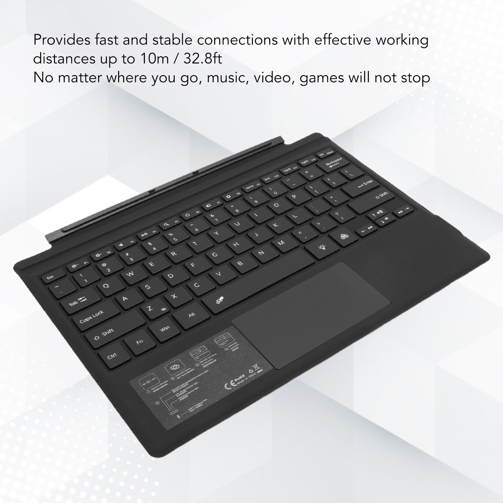 YUEHISY Magnetic BT Keyboard, Wireless Rechargeable Tablet Keyboard with Colorful Backlight, Multi Touchpad, Removable Design, for Pro 3 4 5 6 7 (Black)