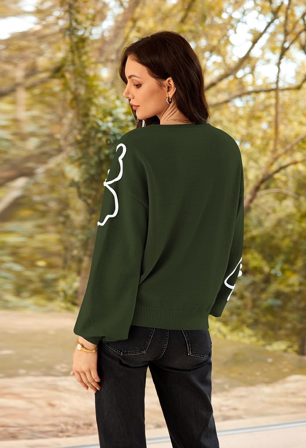 Pink Queen Women's Pullover Sweaters 2025 Knit Floral V Neck Tunic Pullover Long Sleeve Oversized Fall Casual Sweater - Image 4