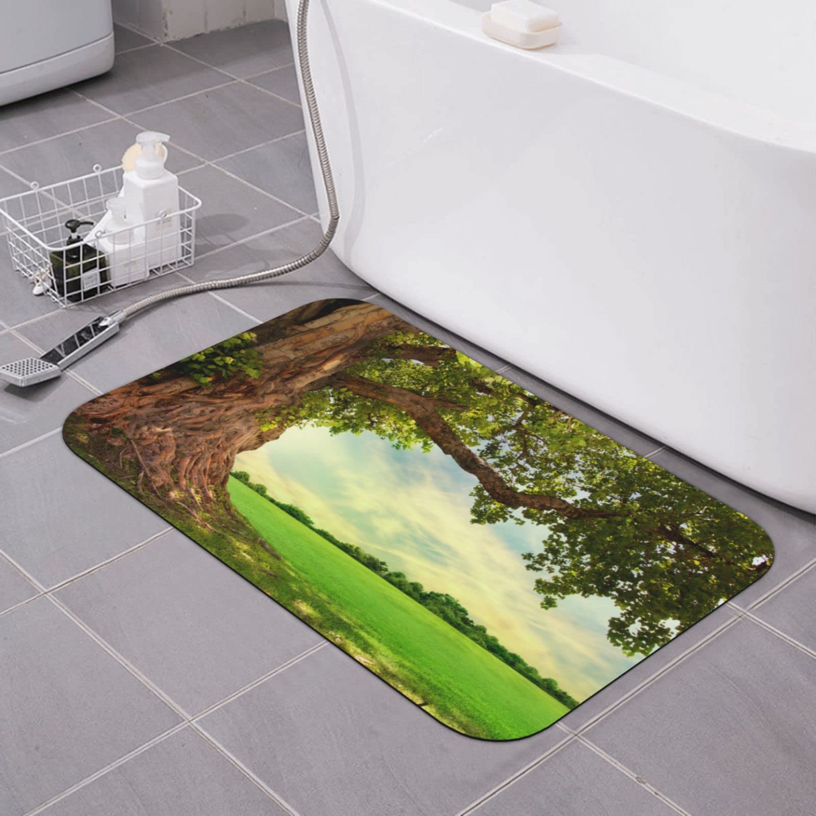 Tapis de bain en diatomée motif arbre pour une douche style spa