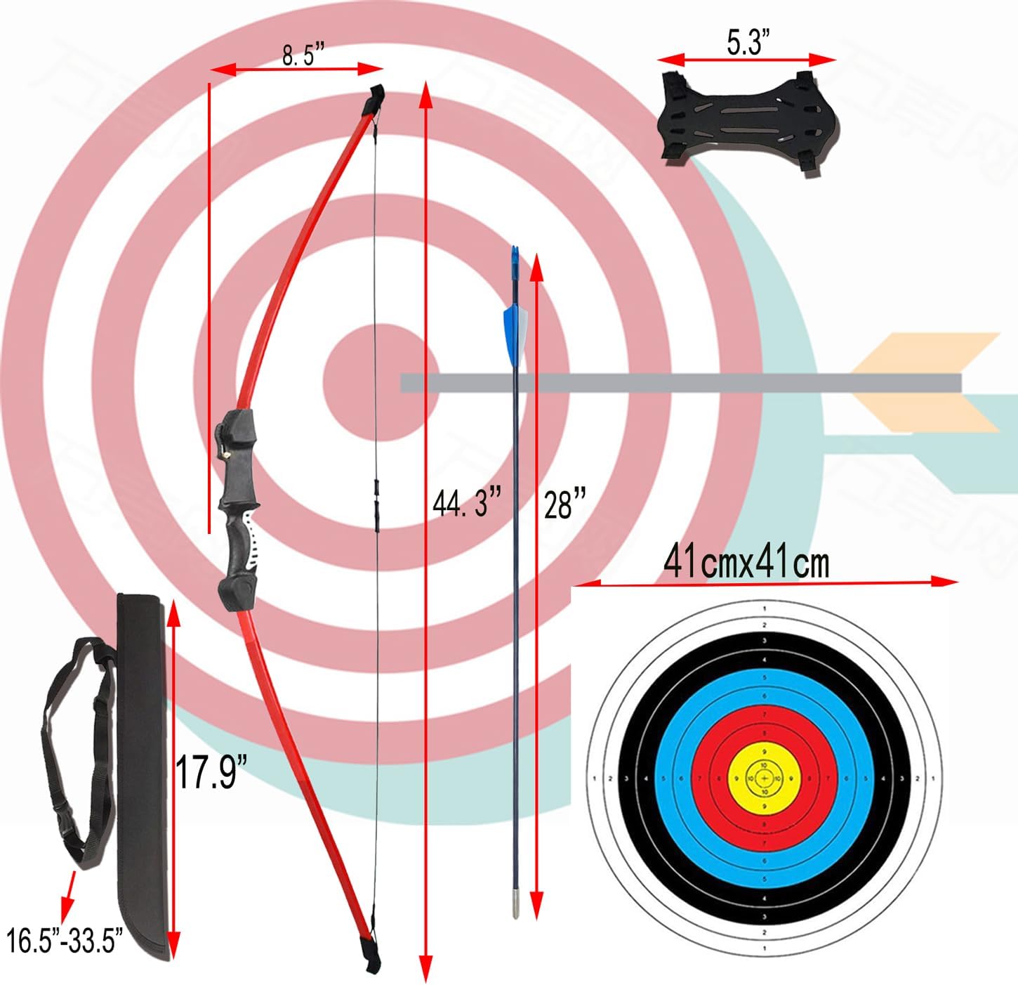 45" Youth Bow and Arrows Set for Kids 8-12 Teens Recurve Archery Beginner Gift Longbow Kit, Outdoor Hunting Play Gift, 9 Arrows, 4 Target Face for Backyard Game Age 12-14 14-16