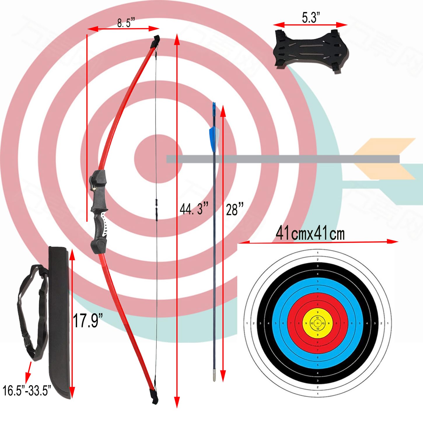 45" Recurve Bow and Arrows Set Outdoor Archery Beginner Gift Longbow Kit with 9 Arrows 2 Target Face 18 Lb for Teen