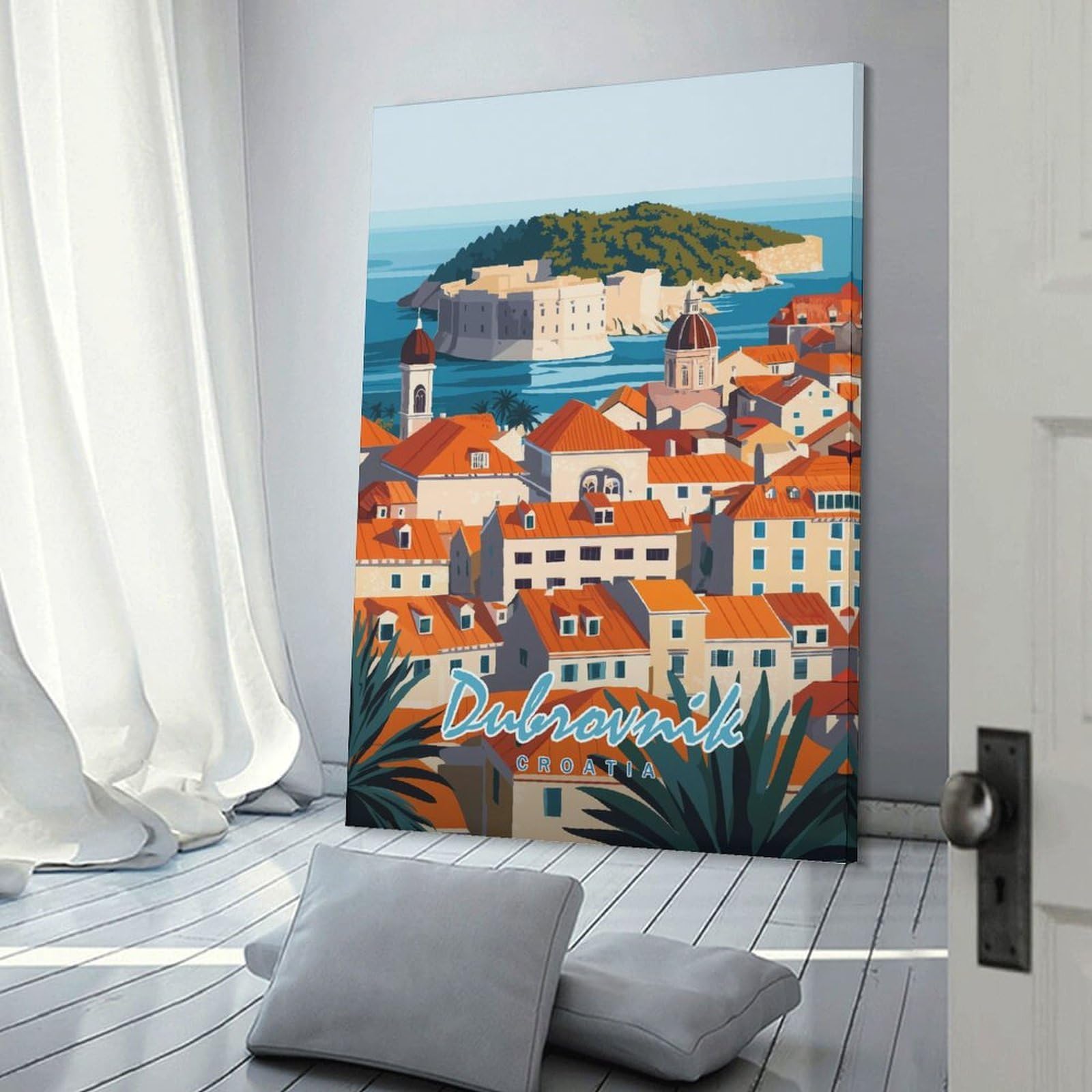 Junmoney Wall Picture Print Dubrovnik Cityscape, 24x36inch(60x90cm), for Living Room, Bedroom Or Apartment Walls, A Home Accent with Warm Character